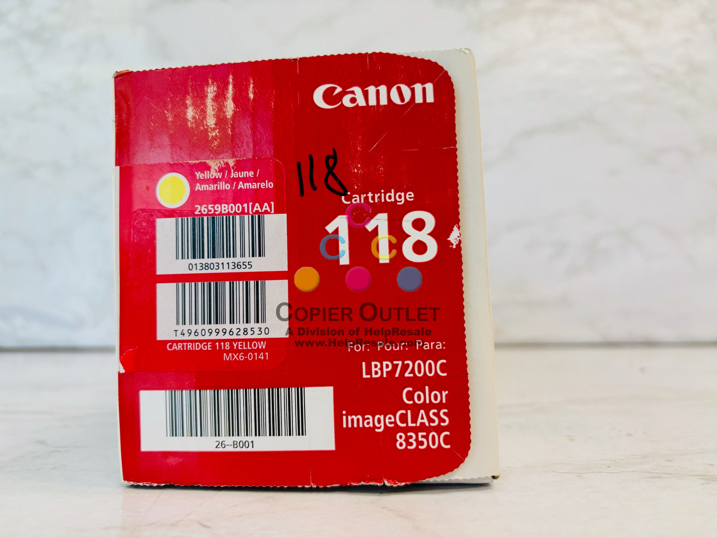 Genuine Canon ImageClass LBP7200CDN, LBP7660CDN Yellow Cartridge 118, 2659B001AA