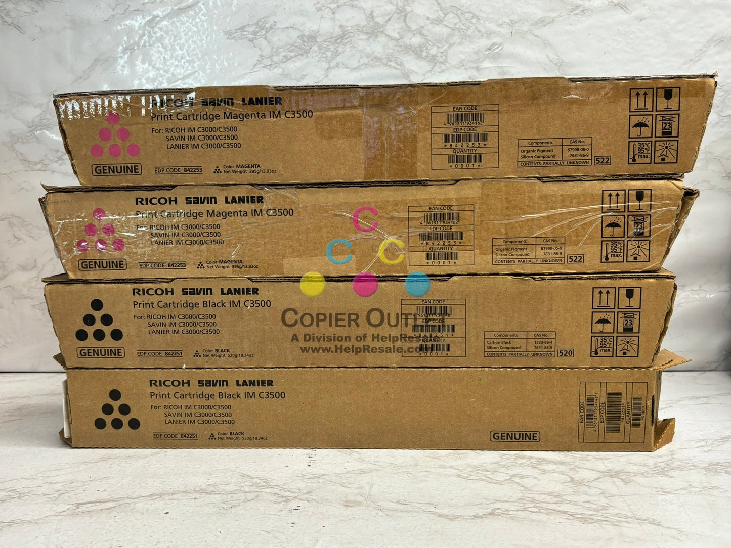 4 New OEM Ricoh IM C3000,IMC3500 MMKK Magenta & Black Toners 842251,842253