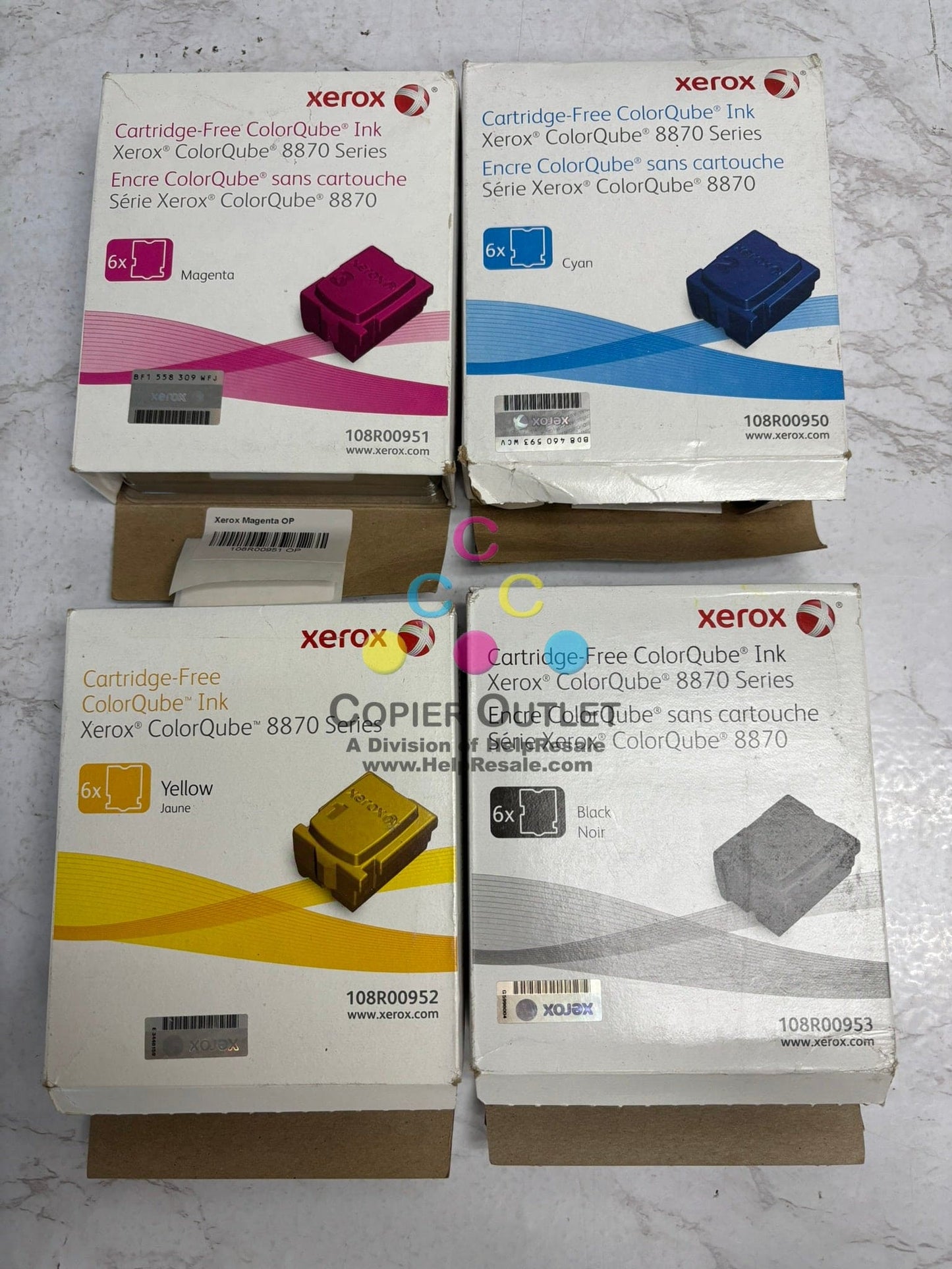 4 New Open Box Xerox ColorQube 8870 CMYK Solid Inks 108R00950,51,52,53 (24 inks)