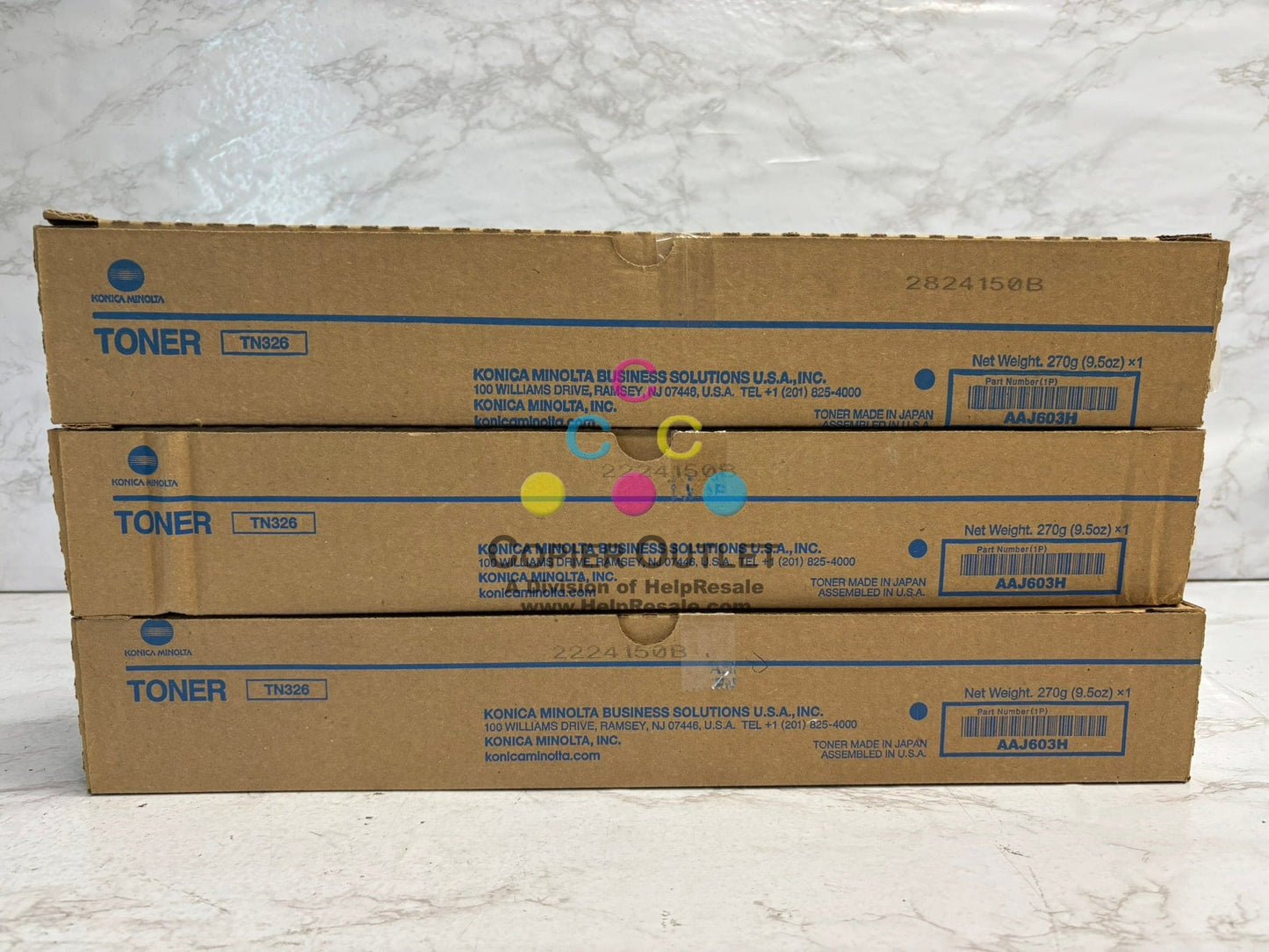 3 OEM Konica Minolta bizhub 308e,368e Low Yield Black Toners TN326K (AAJ603H)