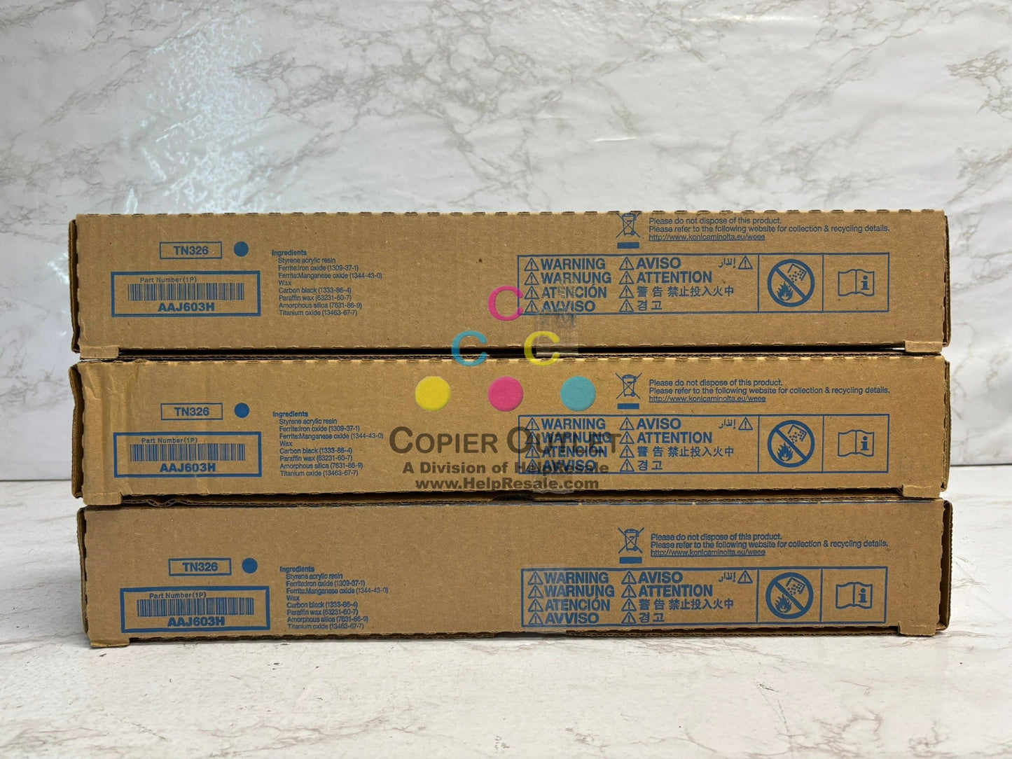3 OEM Konica Minolta bizhub 308e,368e Low Yield Black Toners TN326K (AAJ603H)