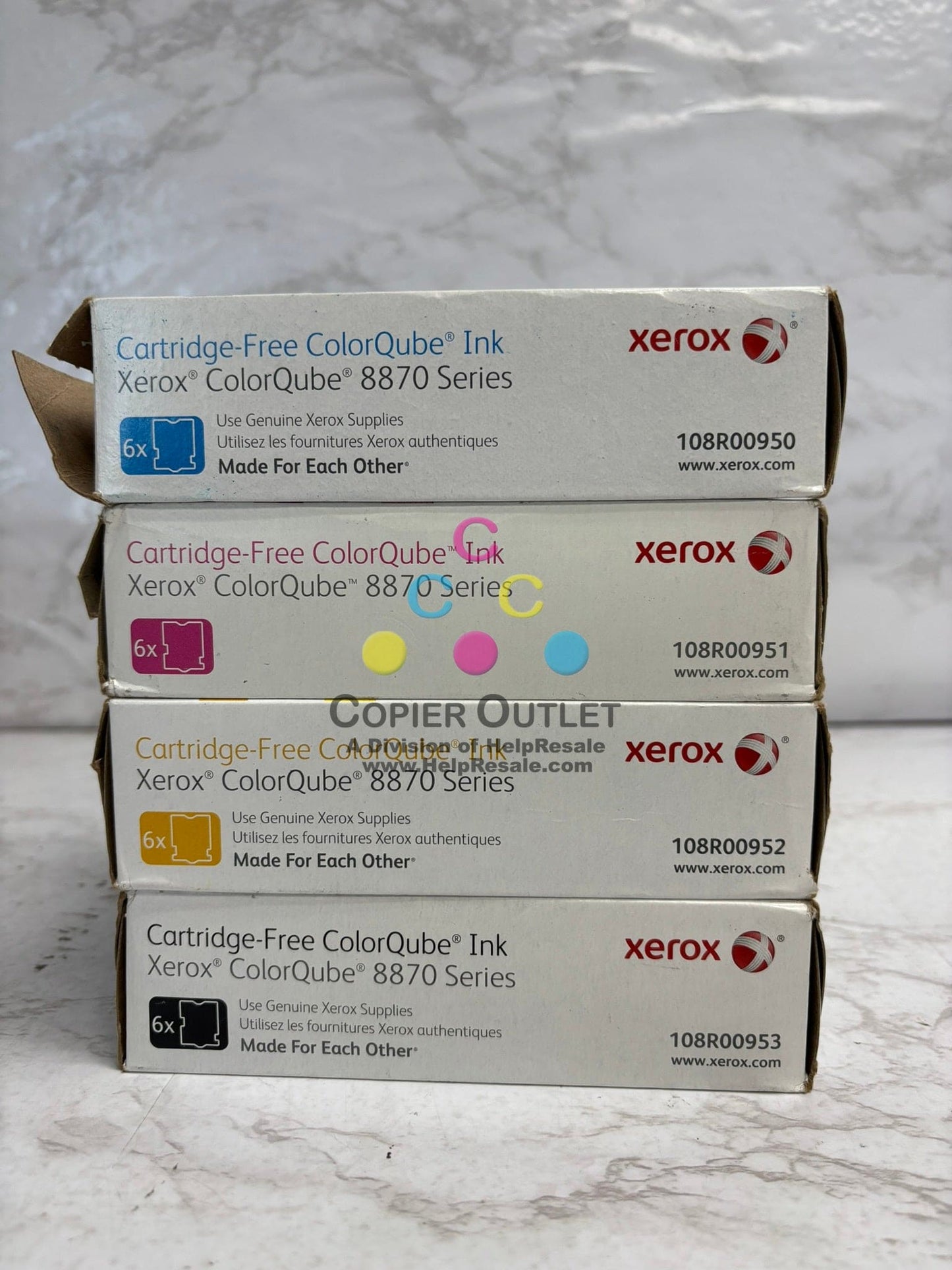 4 New OEM Xerox ColorQube 8870 CMYK Solid Inks 108R00950,51,52,53(3 sealed,1 Open)