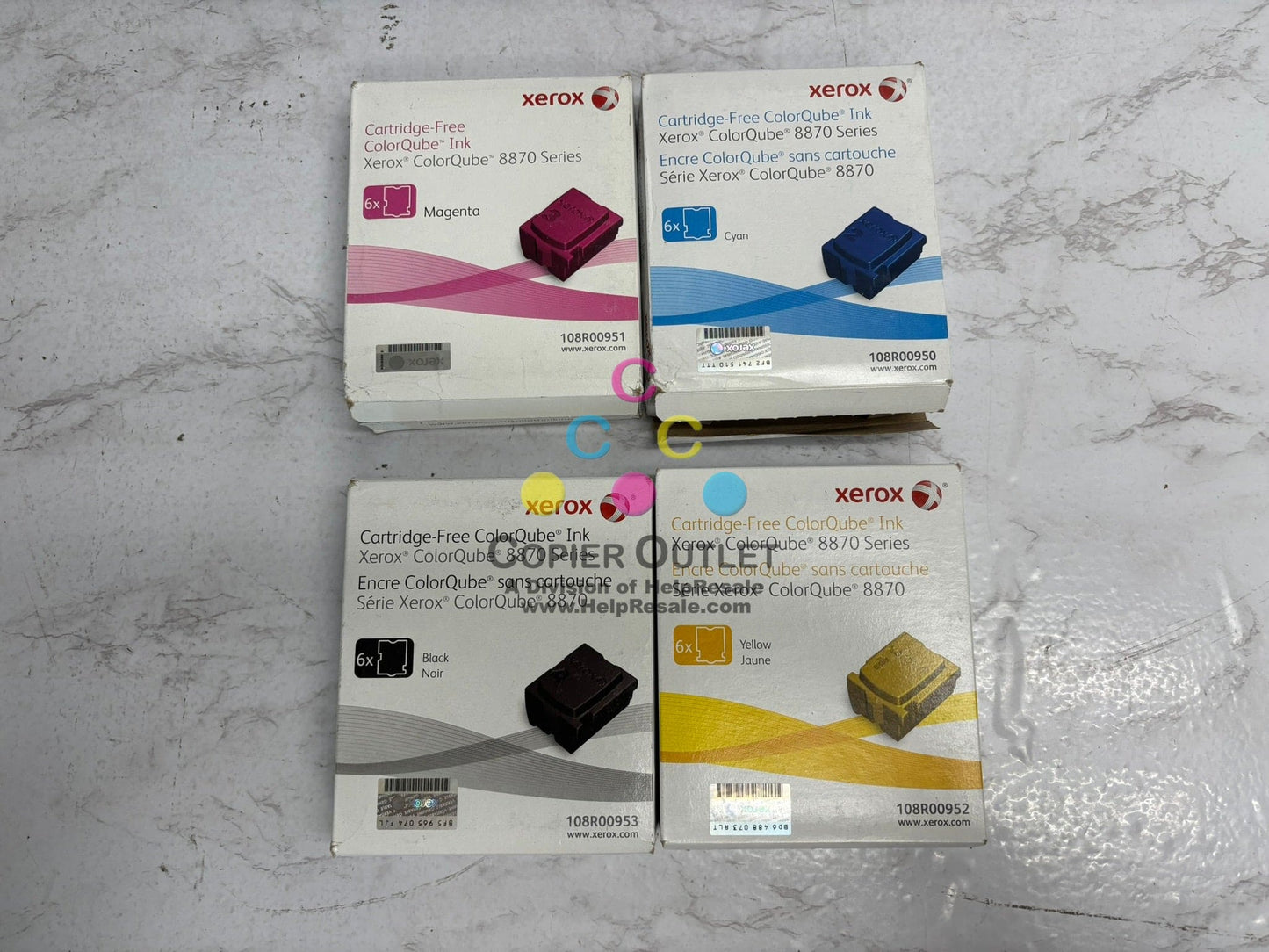 4 New OEM Xerox ColorQube 8870 CMYK Solid Inks 108R00950,51,52,53(3 sealed,1 Open)