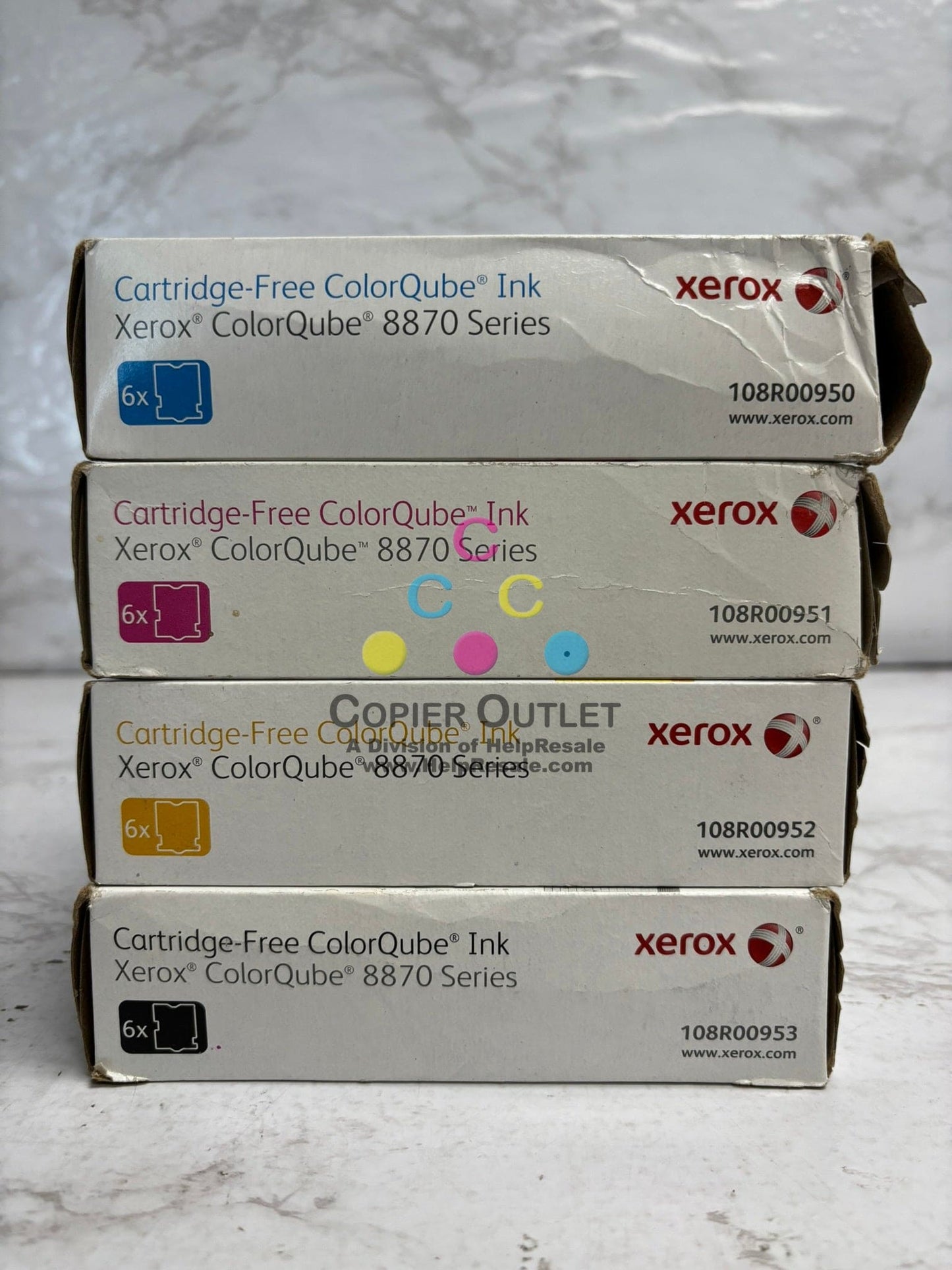 4 New OEM Xerox ColorQube 8870 CMYK Solid Inks 108R00950,51,52,53(3 sealed,1 Open)