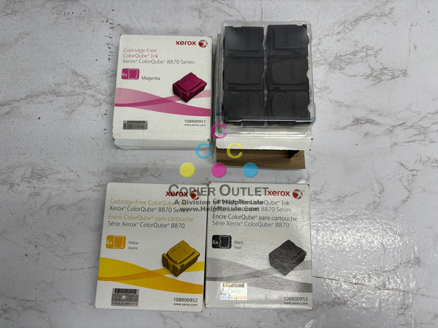 4 New OEM Xerox ColorQube 8870 CMYK Solid Inks 108R00950,51,52,53(3 sealed,1 Open)