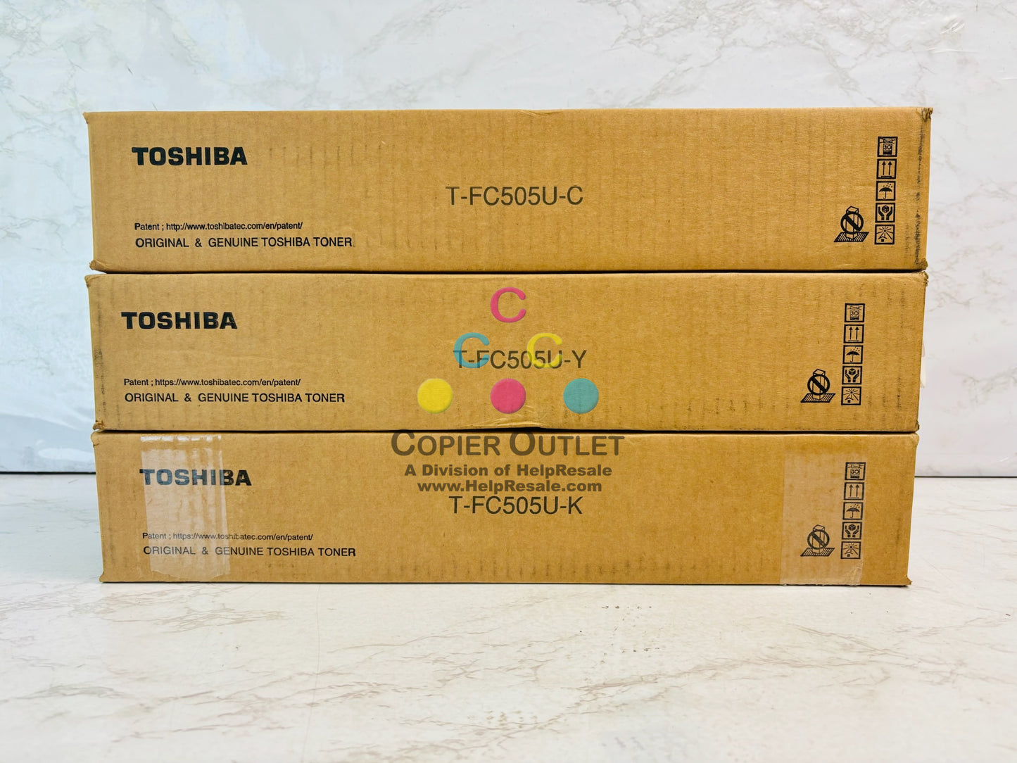 3 Genuine Toshiba E STUDIO 2505AC, 3005AC Cyan, Yellow & Black Toner T-FC505U CYK