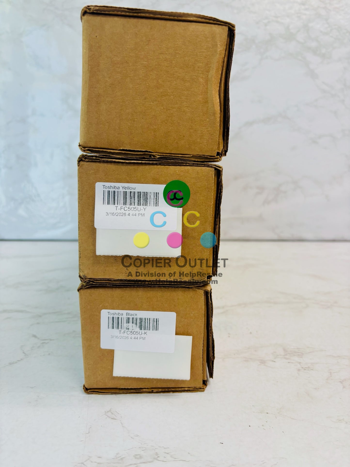 3 Genuine Toshiba E STUDIO 2505AC, 3005AC Cyan, Yellow & Black Toner T-FC505U CYK