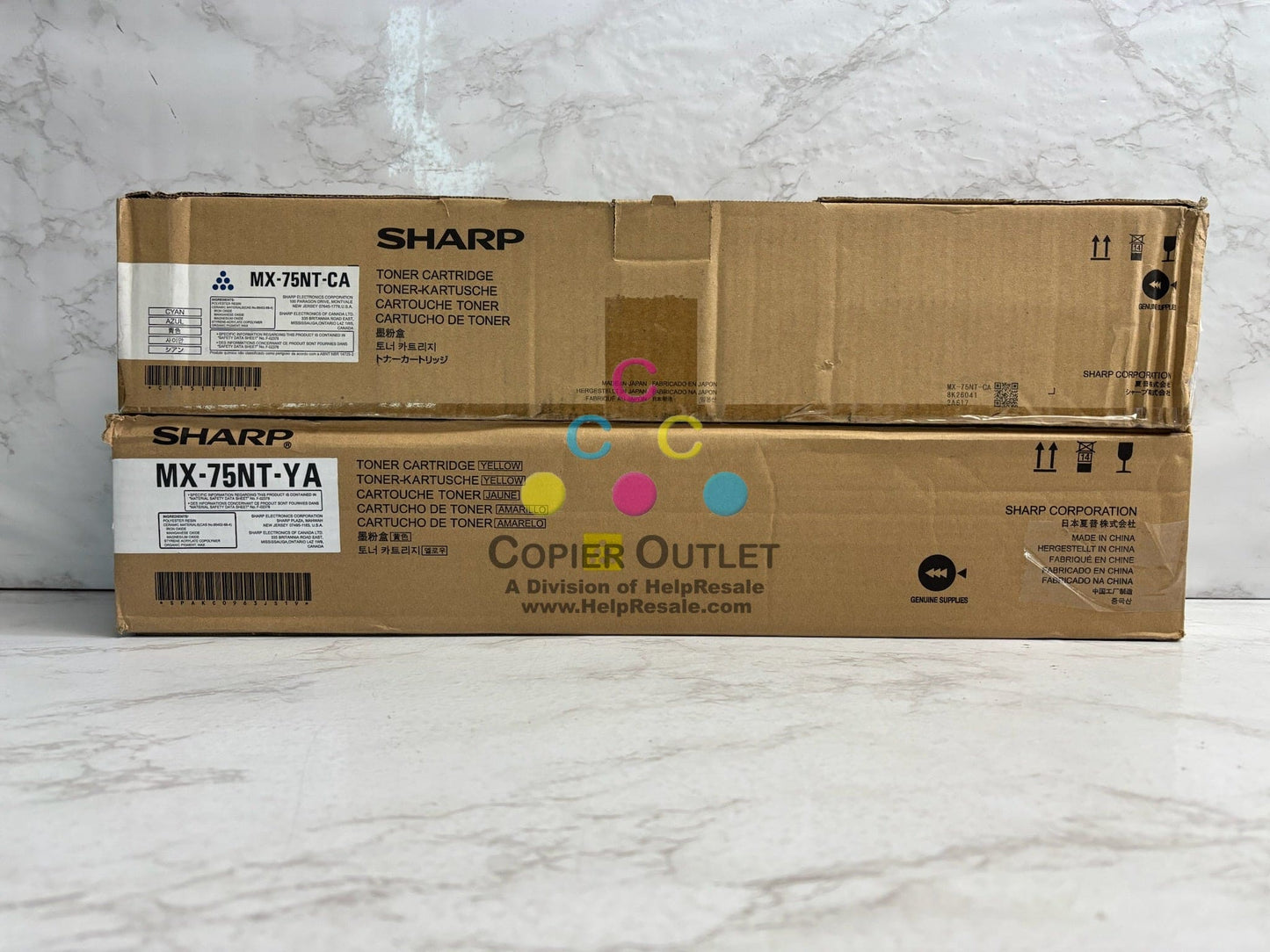 2 OEM Sharp MX-6500N, MX-7090N Cyan & Yellow Toners MX-75NT-CA, MX-75NT-YA