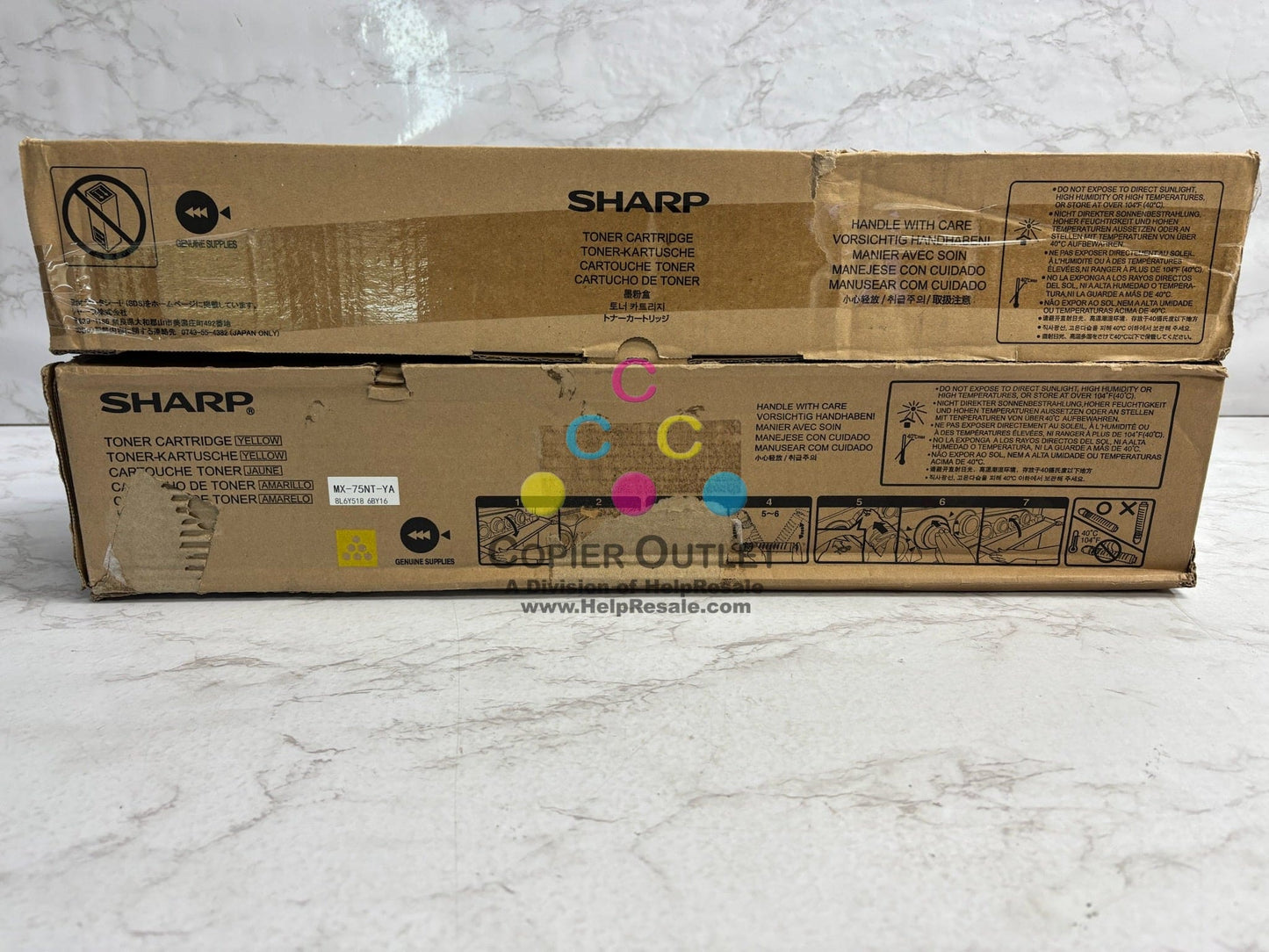 2 OEM Sharp MX-6500N, MX-7090N Cyan & Yellow Toners MX-75NT-CA, MX-75NT-YA