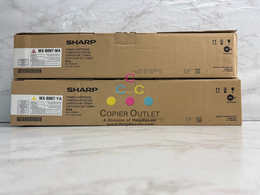 2 New Genuine Sharp MX-7081,MX-8081 Mag & Yellow Toners MX-80NT-MA, MX-80NT-YA