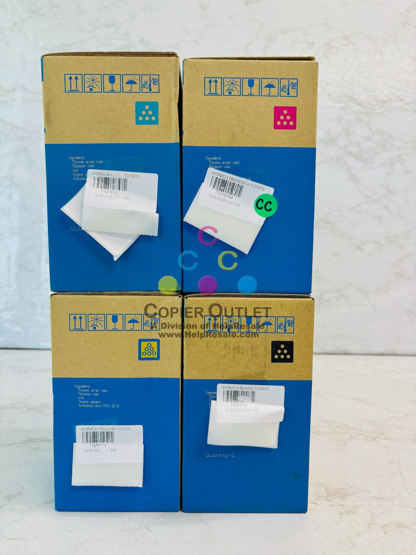 4 Genuine Konica bizhub C4000i, C3300i Cyan, Magenta, Yellow & Black Toner TNP81