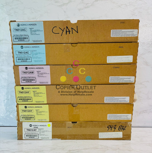 6 Cosmetic OEM Konica BH C454e, C554e Cyan, Magenta & Yellow Toner TN512 CCMYYY