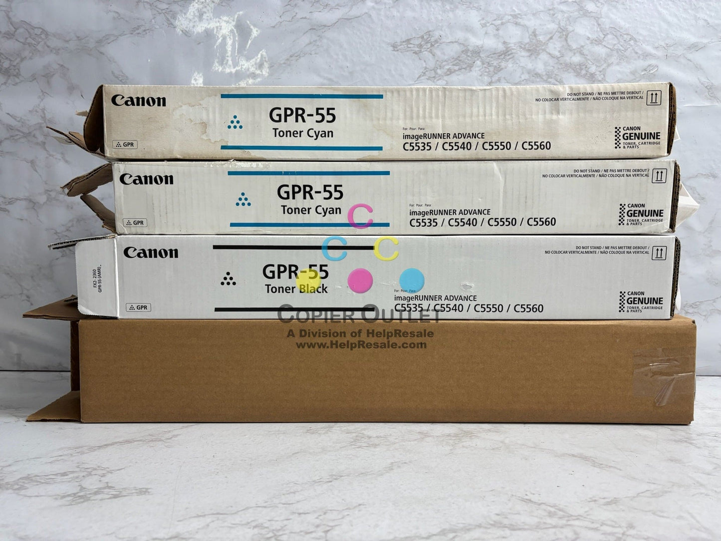 4 Open Genuine Canon iR ADV C5535i,C5540i,C5550 Cyan & Black Toners GPR-55/GPR55