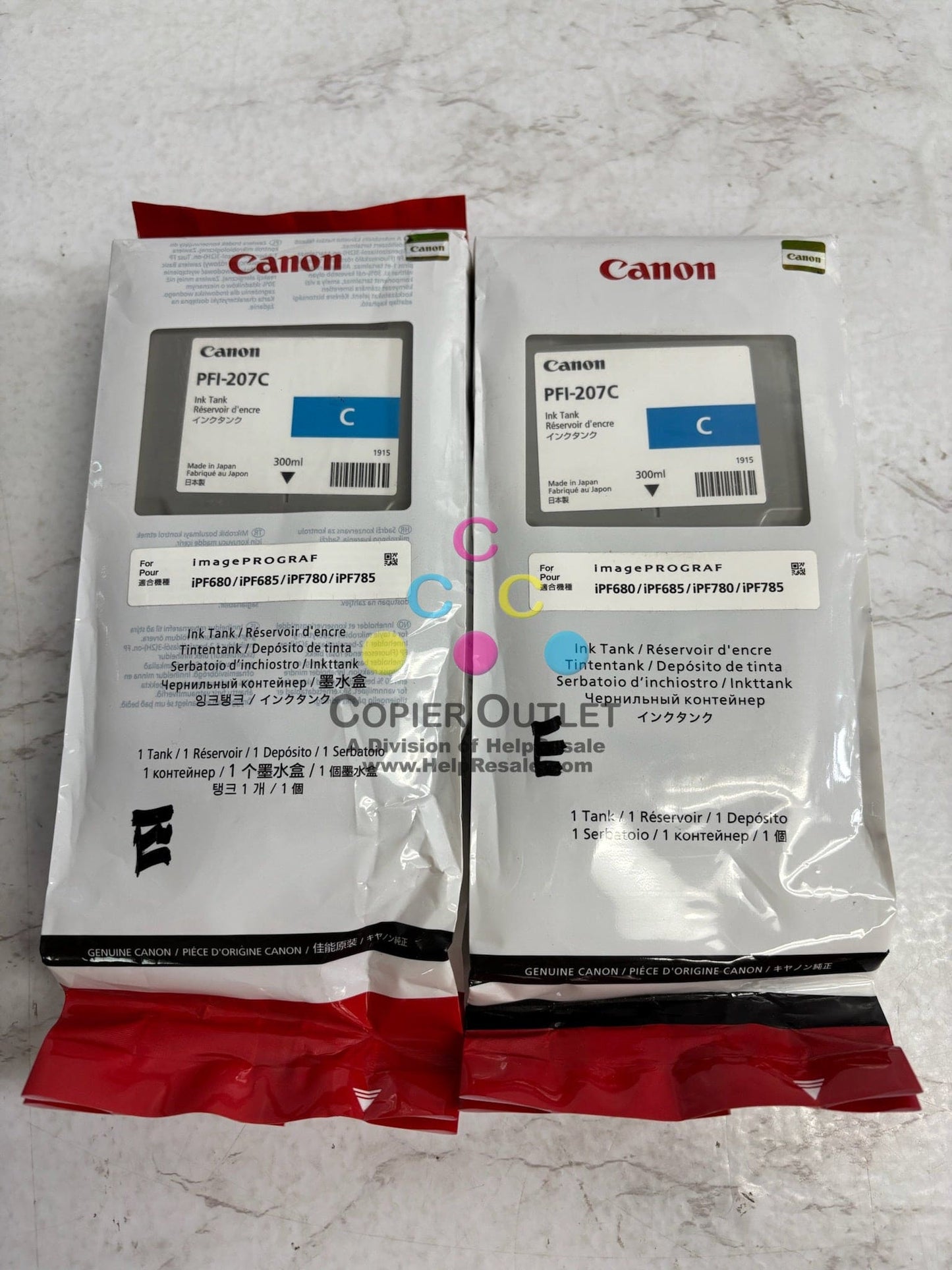 2 New Genuine Canon iPF680 Cyan Ink Cartridge PFI-207 8790B001AA exp: 2023-2024