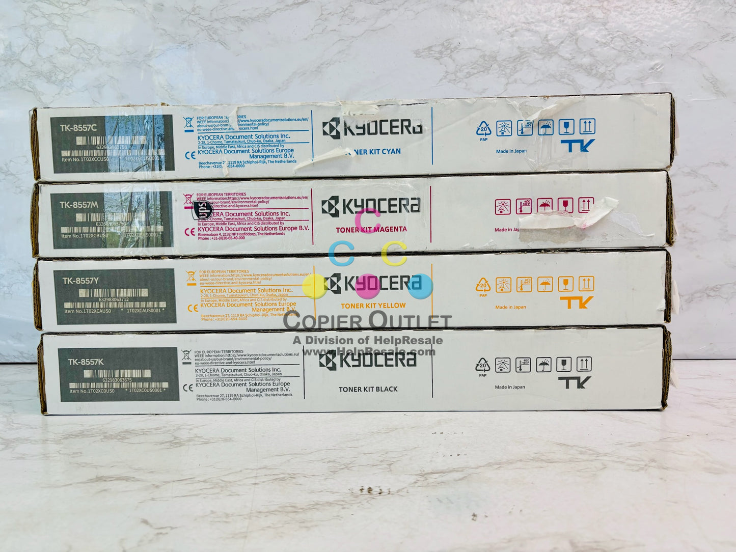 4 Genuine Kyocera TASKalfa 6054ci, 7054ci Cyan, Mag., Yellow & Black TK-8557 CMYK