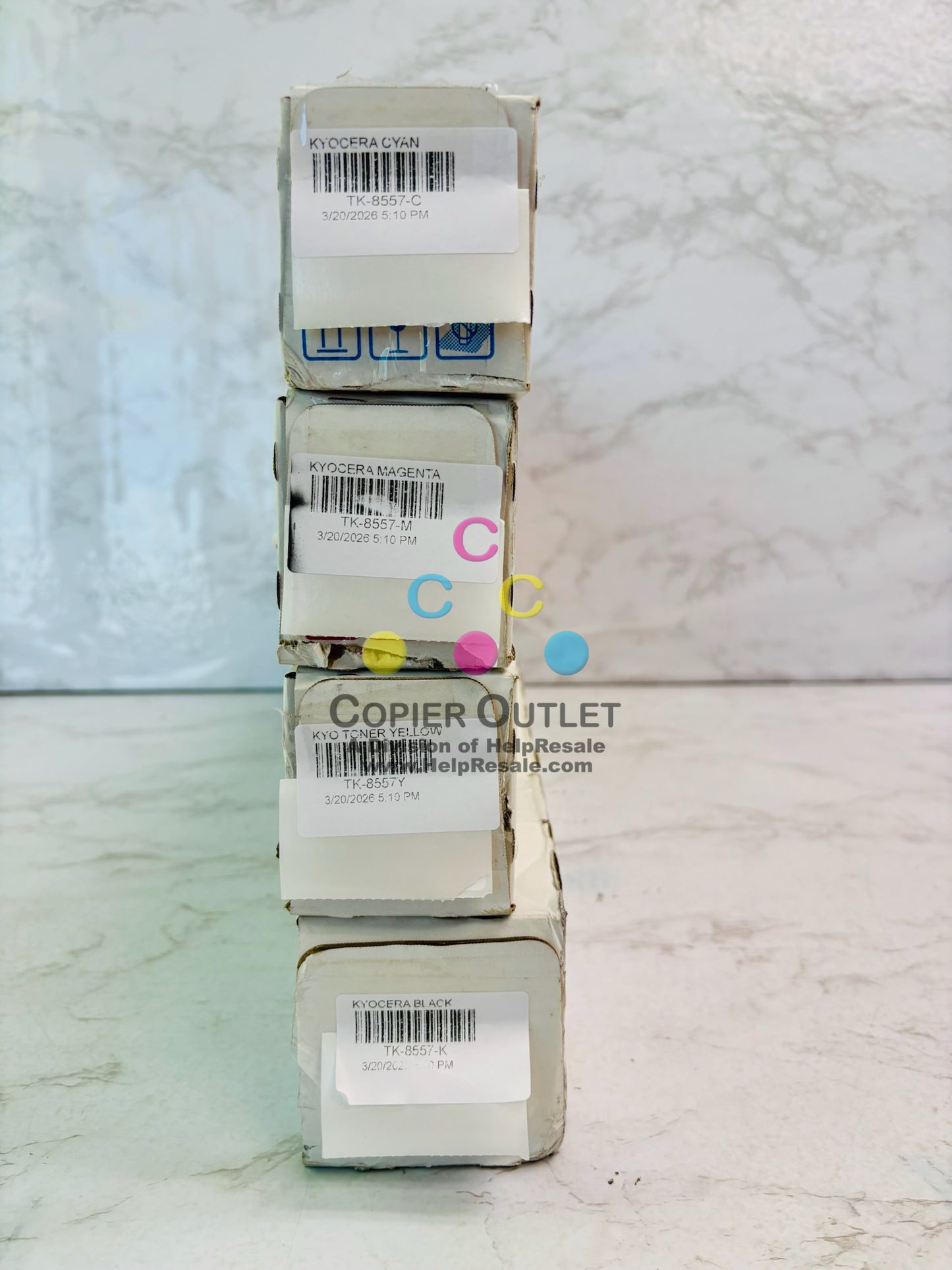 4 Genuine Kyocera TASKalfa 6054ci, 7054ci Cyan, Mag., Yellow & Black TK-8557 CMYK