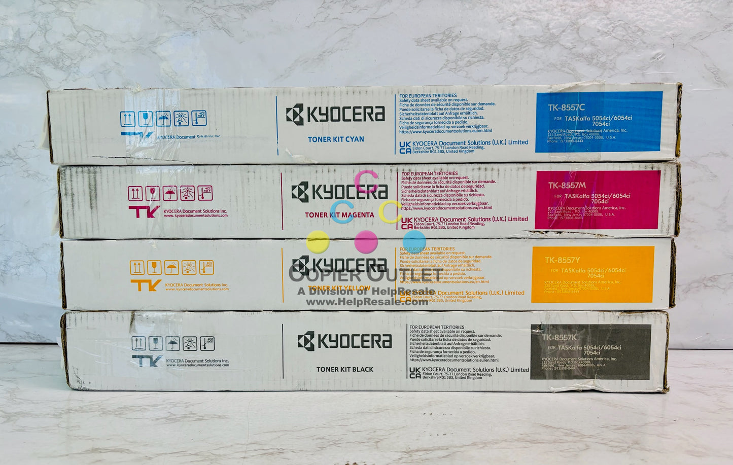 4 Genuine Kyocera TASKalfa 6054ci, 7054ci Cyan, Mag., Yellow & Black TK-8557 CMYK