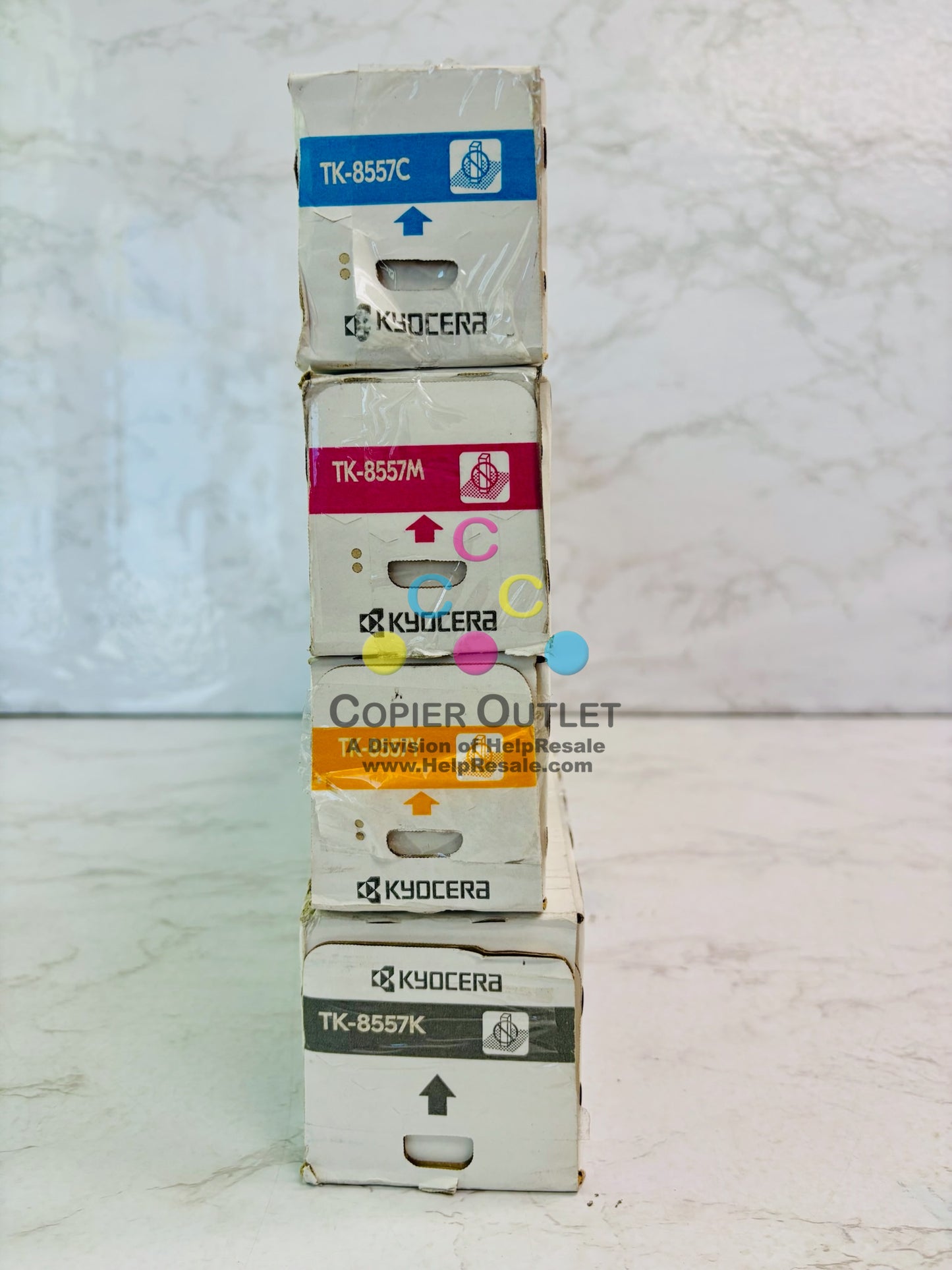 4 Genuine Kyocera TASKalfa 6054ci, 7054ci Cyan, Mag., Yellow & Black TK-8557 CMYK