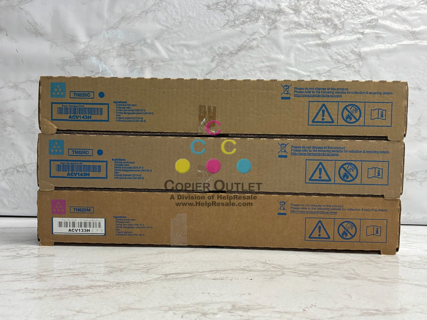 3 New Genuine Konica BH C360i,C450i CCM Low Yield Toners TN626 (No Yellow,Black)