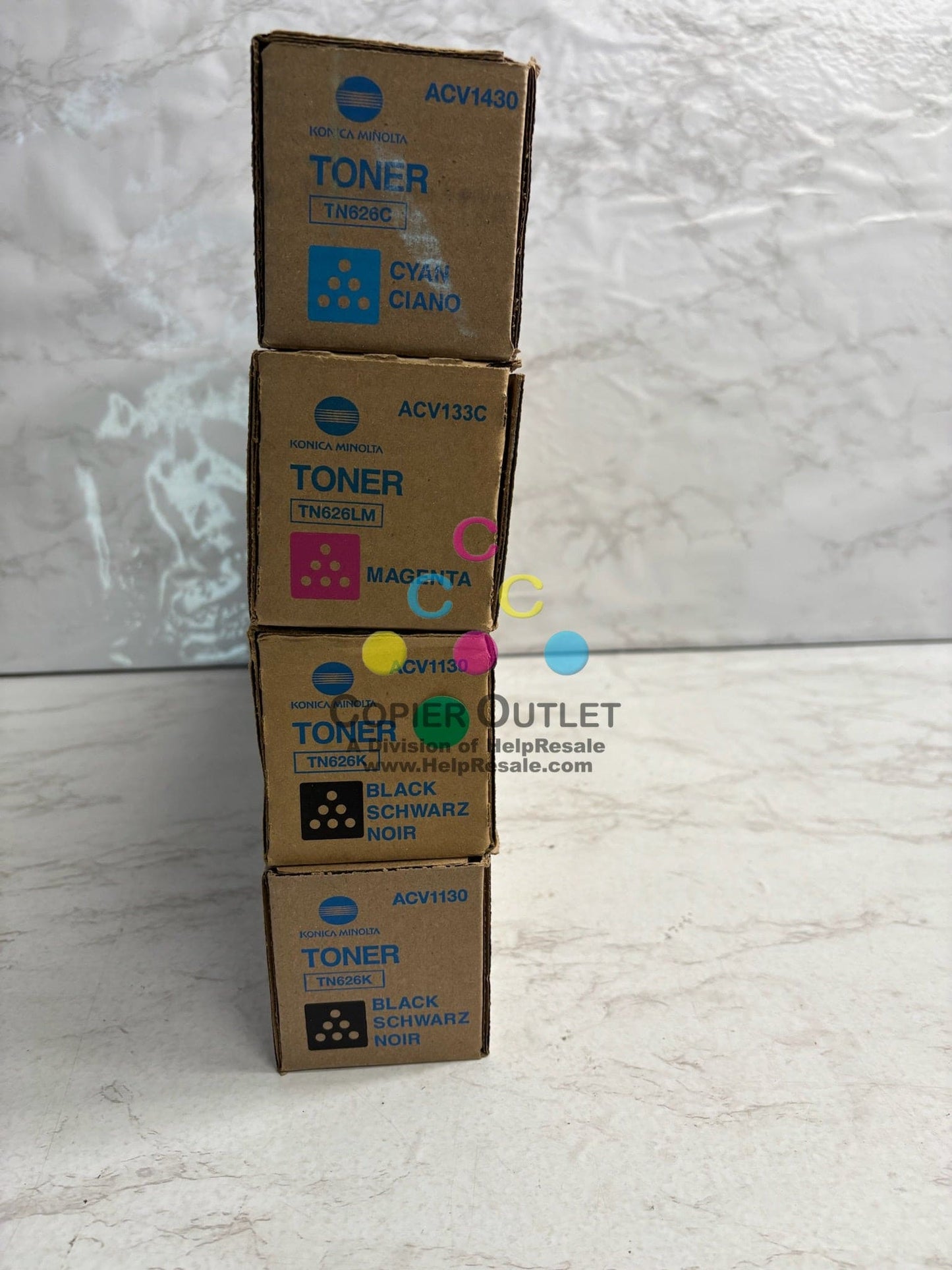 4 New Genuine Konica Bizhub C250i,C300i,C450i,C550i CMKK Toner TN626 (No Yellow)