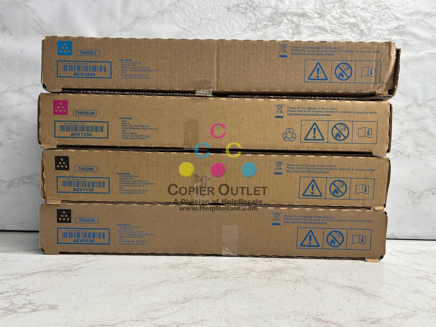 4 New Genuine Konica Bizhub C250i,C300i,C450i,C550i CMKK Toner TN626 (No Yellow)
