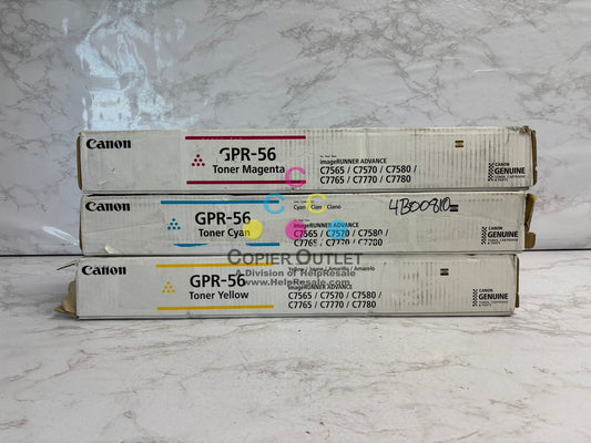3 OEM Canon IRA C7565,C7570,C7580,C7765,C7770 GPR-56 CMY Toners (Open Yellow)