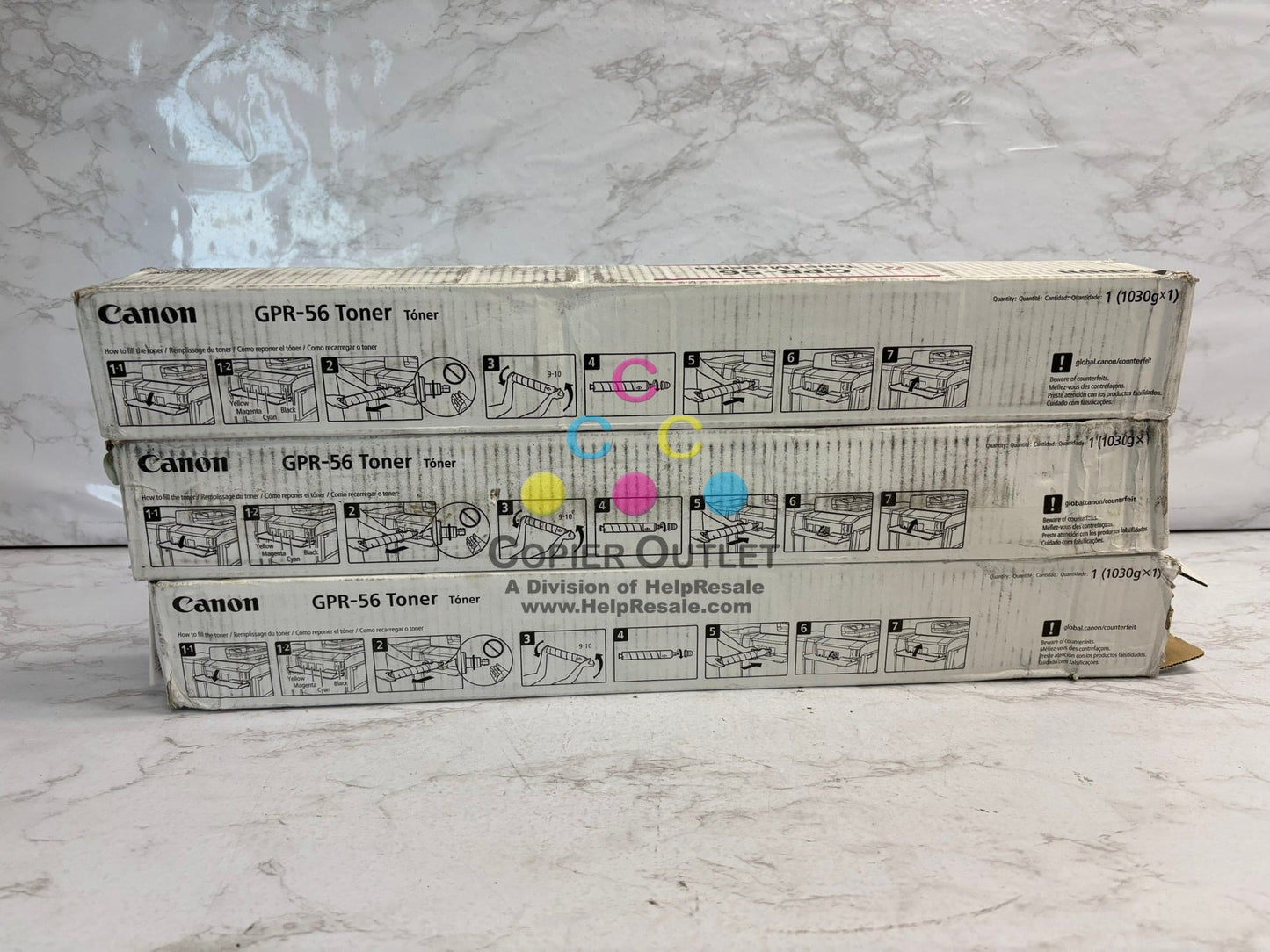 3 OEM Canon IRA C7565,C7570,C7580,C7765,C7770 GPR-56 CMY Toners (Open Yellow)
