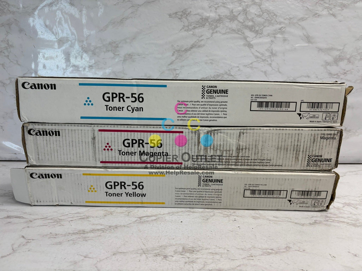 3 OEM Canon IRA C7565,C7570,C7580,C7765,C7770 GPR-56 CMY Toners (Open Yellow)