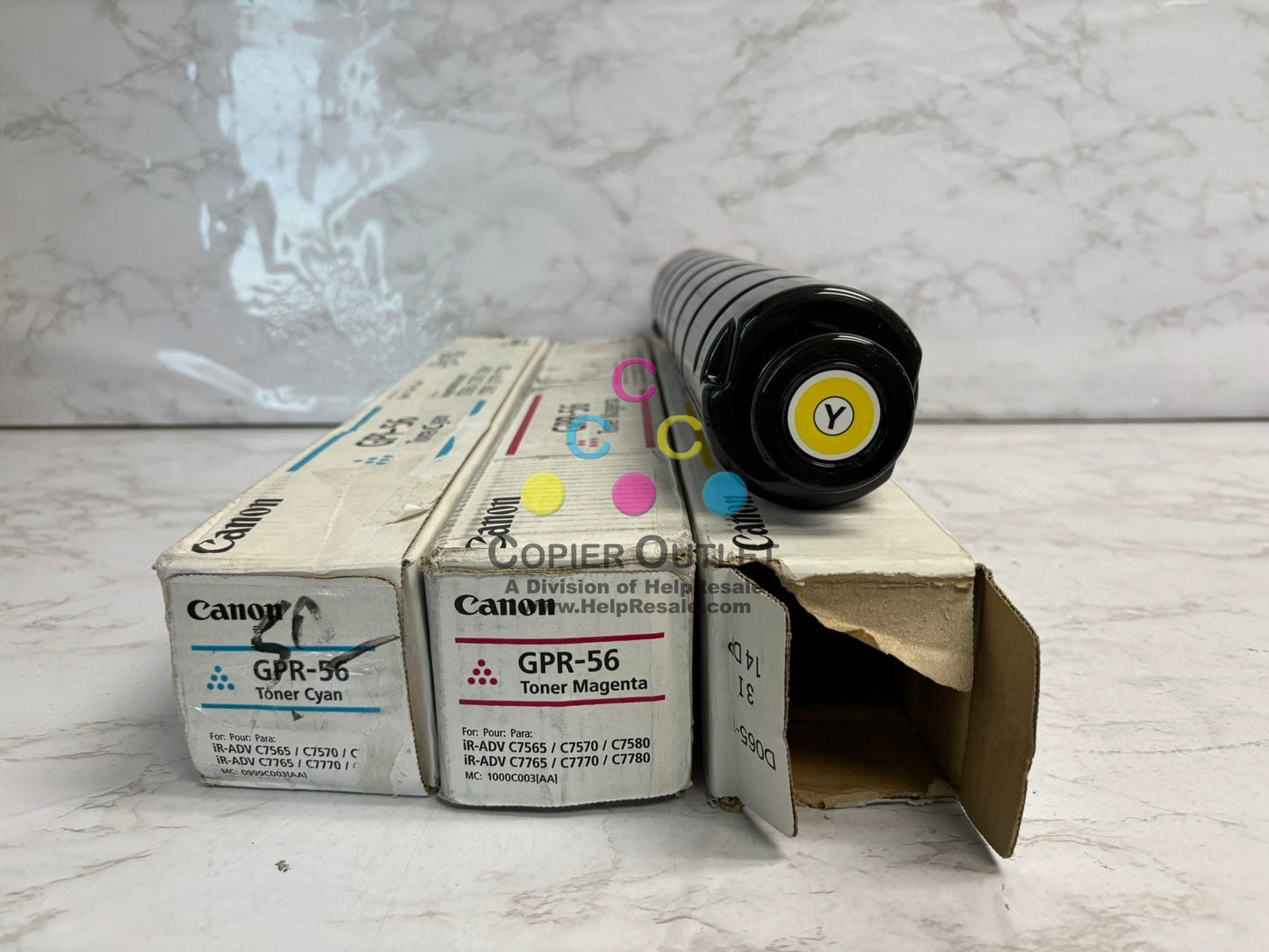3 OEM Canon IRA C7565,C7570,C7580,C7765,C7770 GPR-56 CMY Toners (Open Yellow)