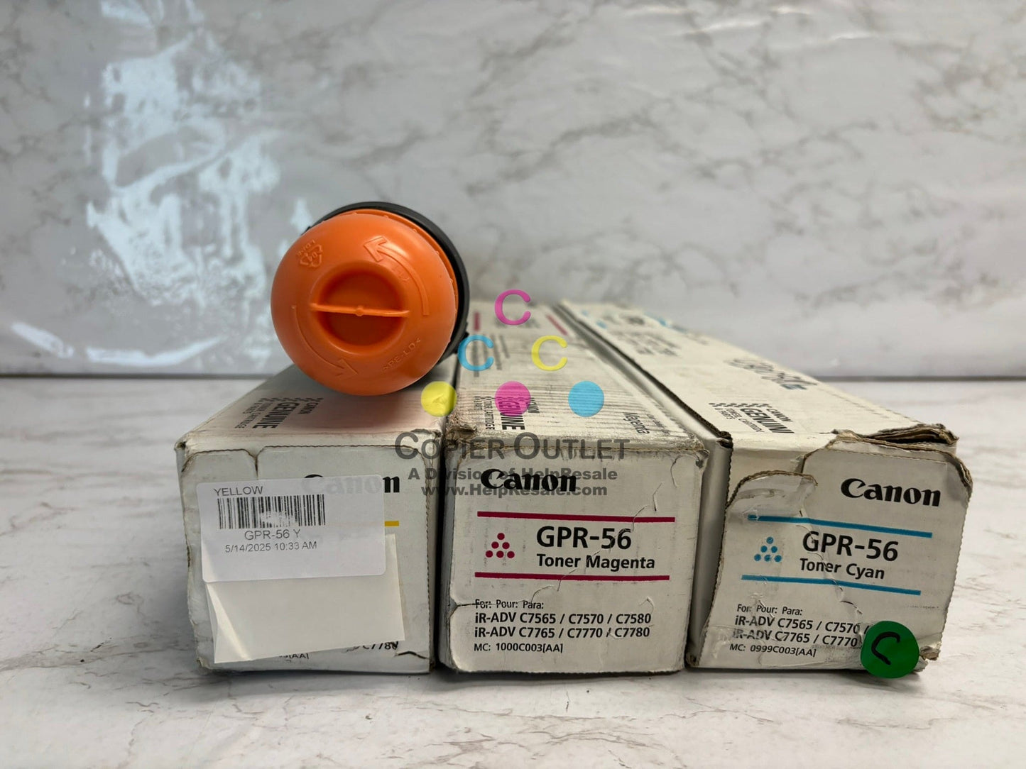 3 OEM Canon IRA C7565,C7570,C7580,C7765,C7770 GPR-56 CMY Toners (Open Yellow)
