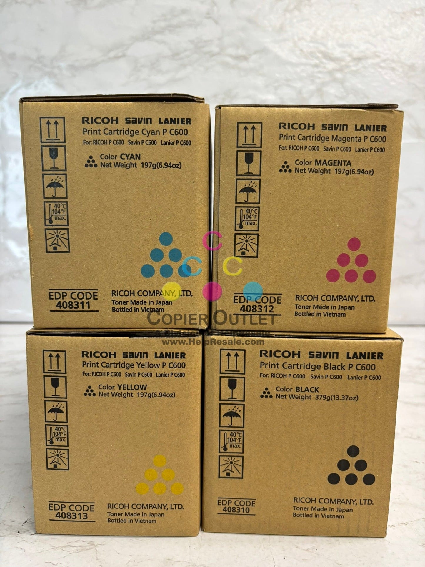 4 Genuine Ricoh Savin Lanier P C600 CMYK Toners 408310,408311,408312,408313