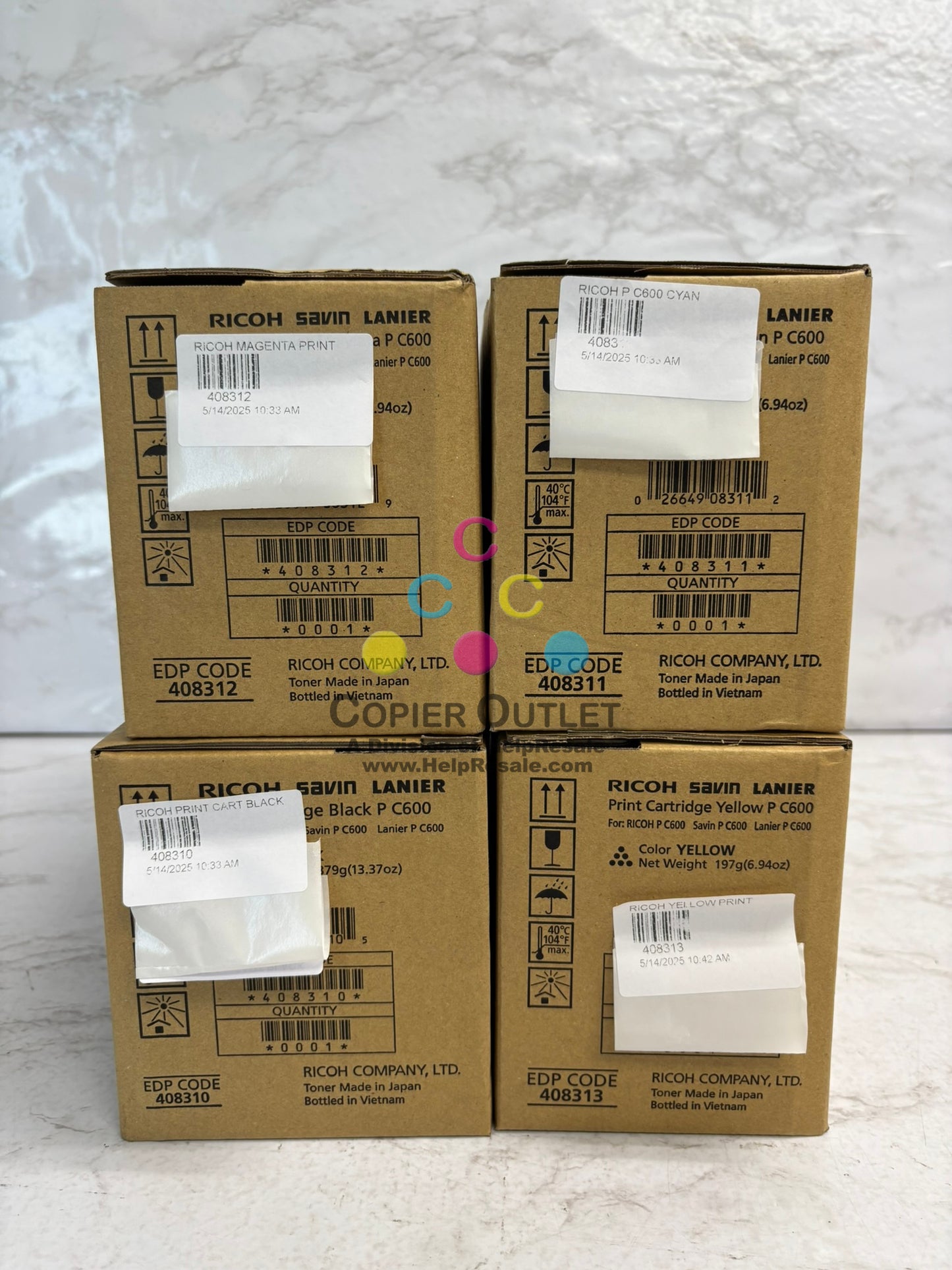 4 Genuine Ricoh Savin Lanier P C600 CMYK Toners 408310,408311,408312,408313