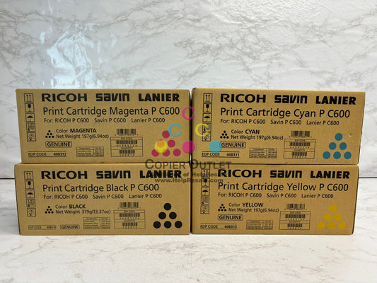 4 Genuine Ricoh Savin Lanier P C600 CMYK Toners 408310,408311,408312,408313