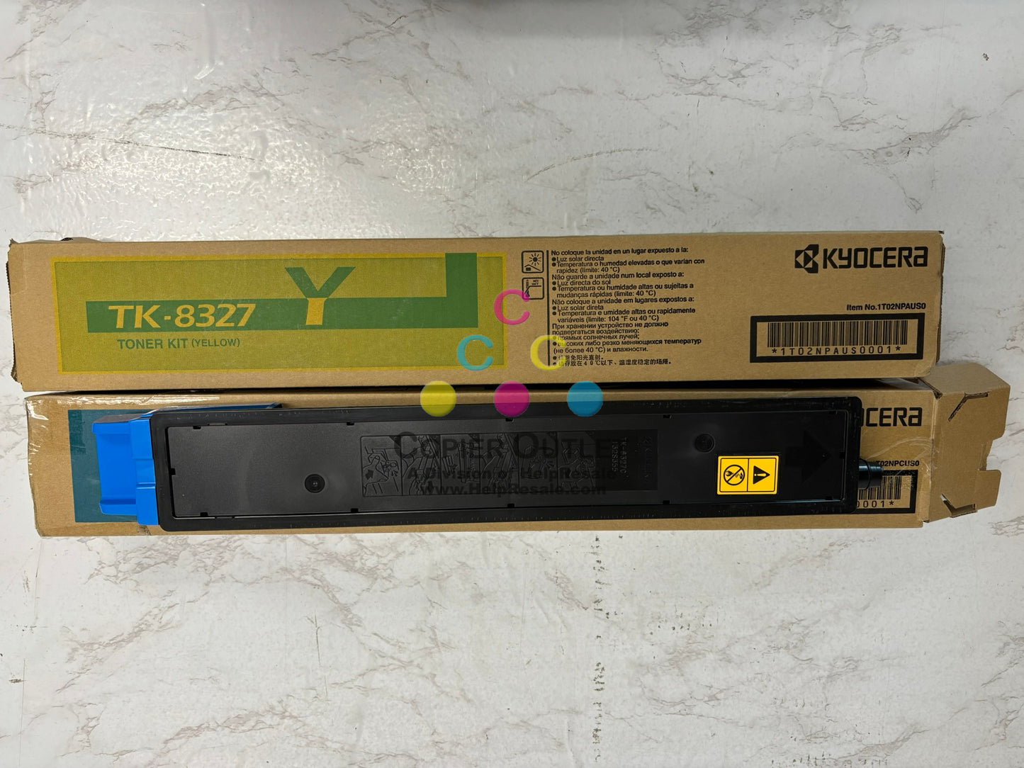 2 OEM Kyocera TASKalfa 2551ci, CS2551ci TK-8327 Cyan & Yellow Toners (Open Cyan)