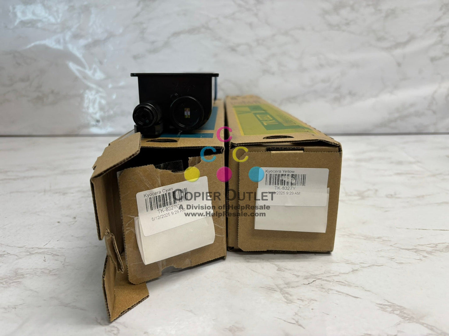 2 OEM Kyocera TASKalfa 2551ci, CS2551ci TK-8327 Cyan & Yellow Toners (Open Cyan)