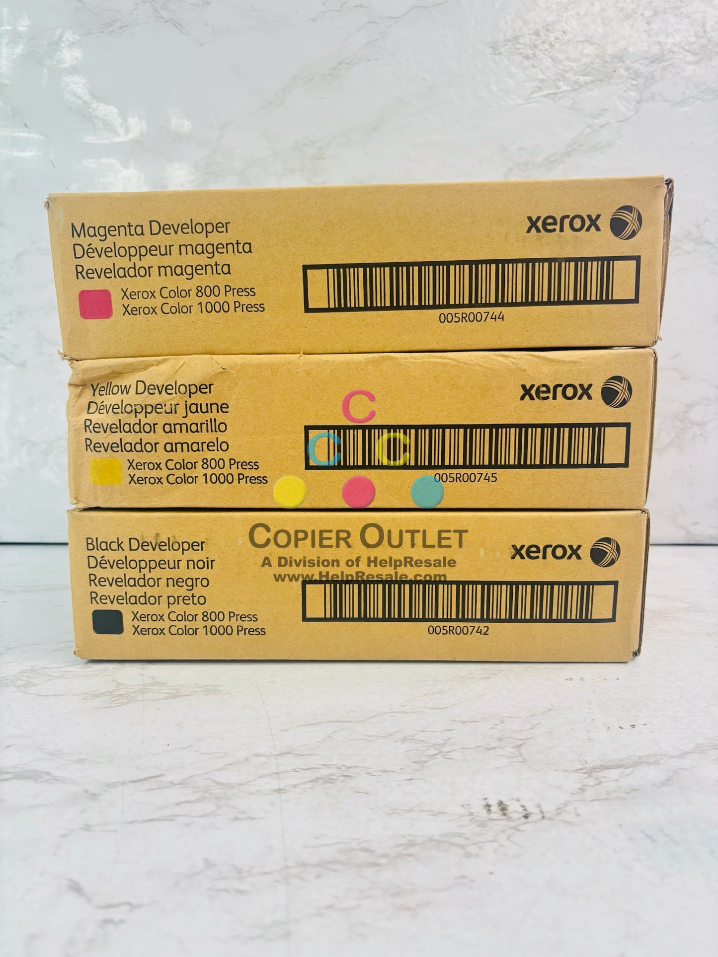 3 OEM Xerox 800, 1000 Digital CP Magenta,Yellow & Black Developer 005R00742,43,45