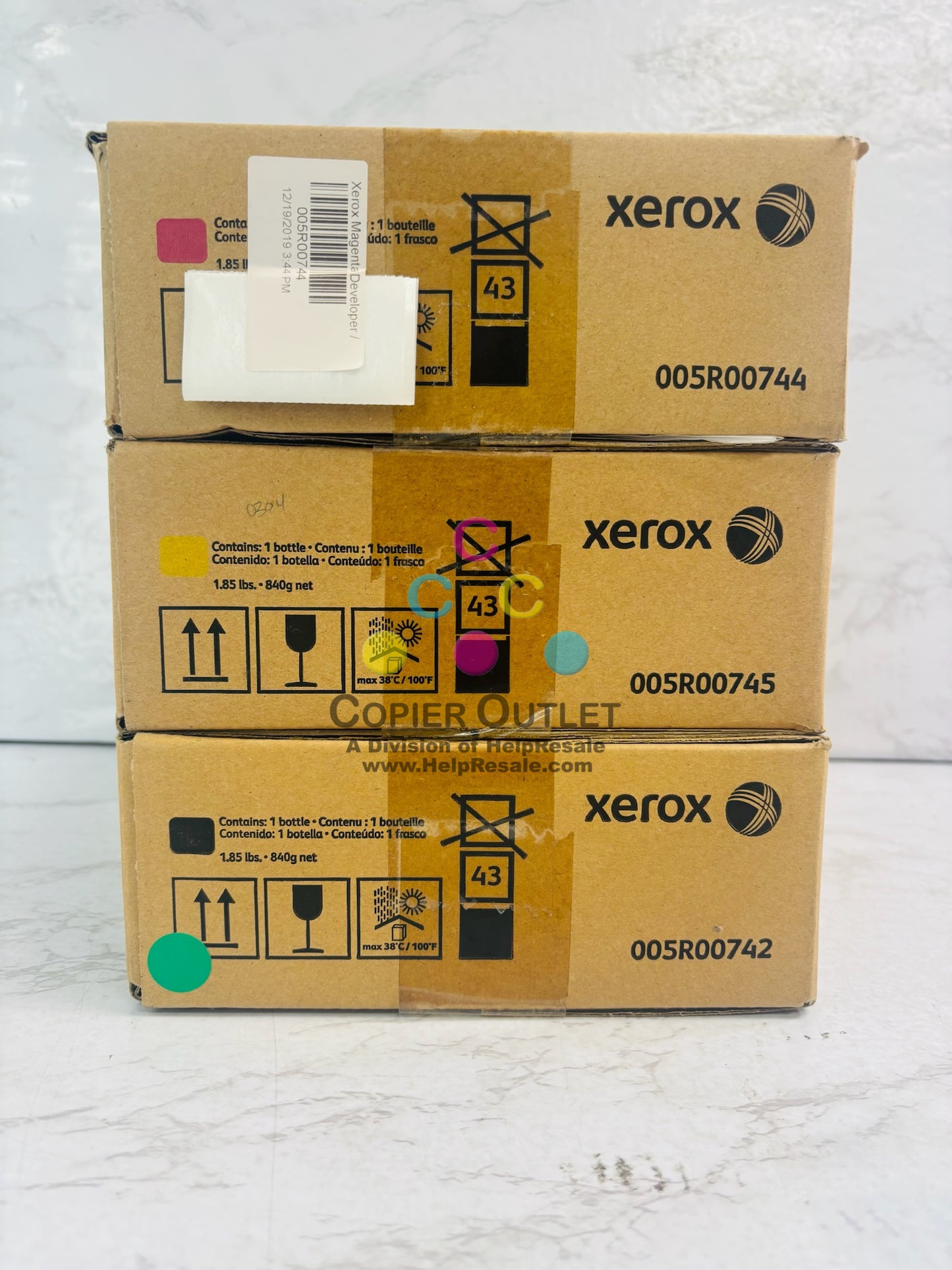 3 OEM Xerox 800, 1000 Digital CP Magenta,Yellow & Black Developer 005R00742,43,45