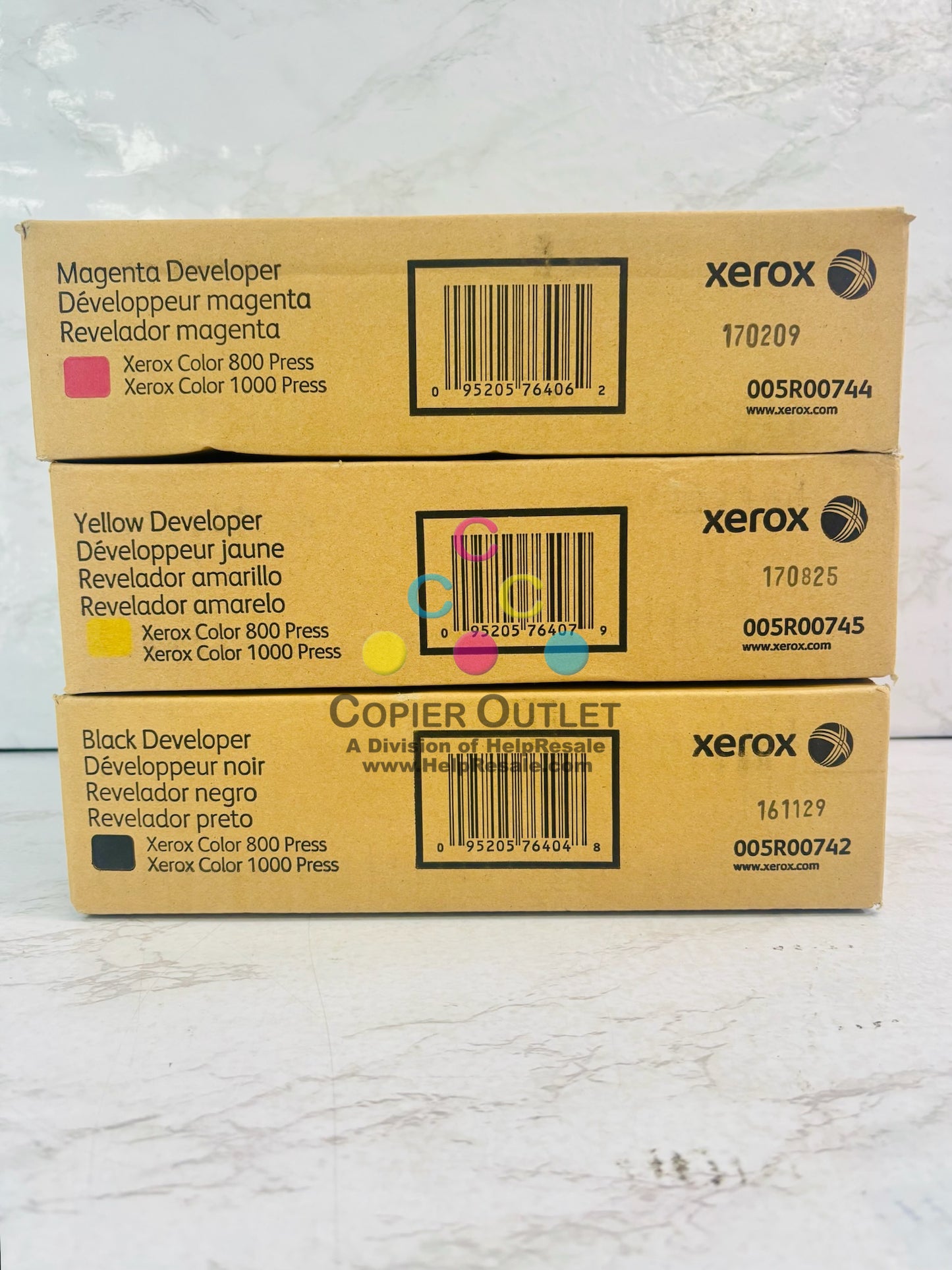 3 OEM Xerox 800, 1000 Digital CP Magenta,Yellow & Black Developer 005R00742,43,45