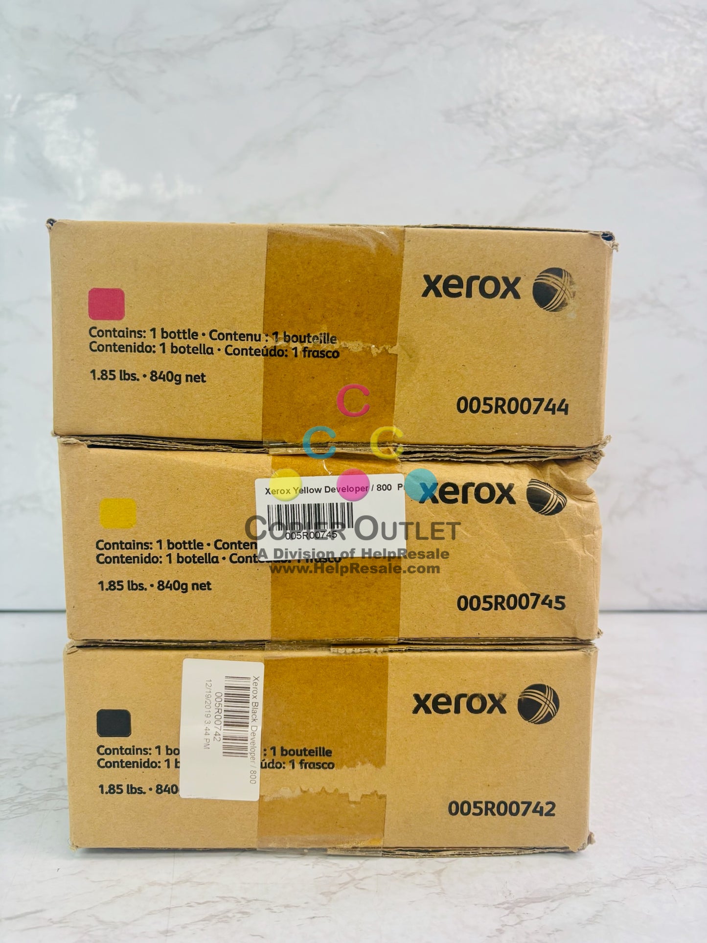 3 OEM Xerox 800, 1000 Digital CP Magenta,Yellow & Black Developer 005R00742,43,45