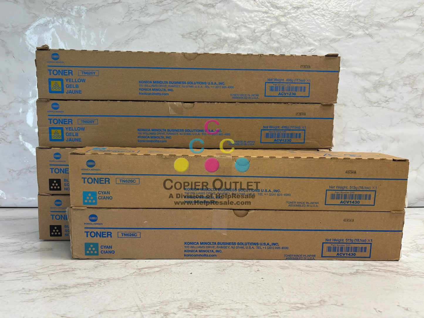 6 OEM Konica Minolta Bizhub C450i,C550i,C650i TN626 CCYYKK Toners (No Magenta)
