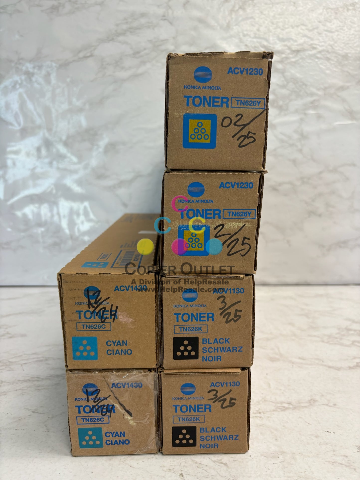 6 OEM Konica Minolta Bizhub C450i,C550i,C650i TN626 CCYYKK Toners (No Magenta)