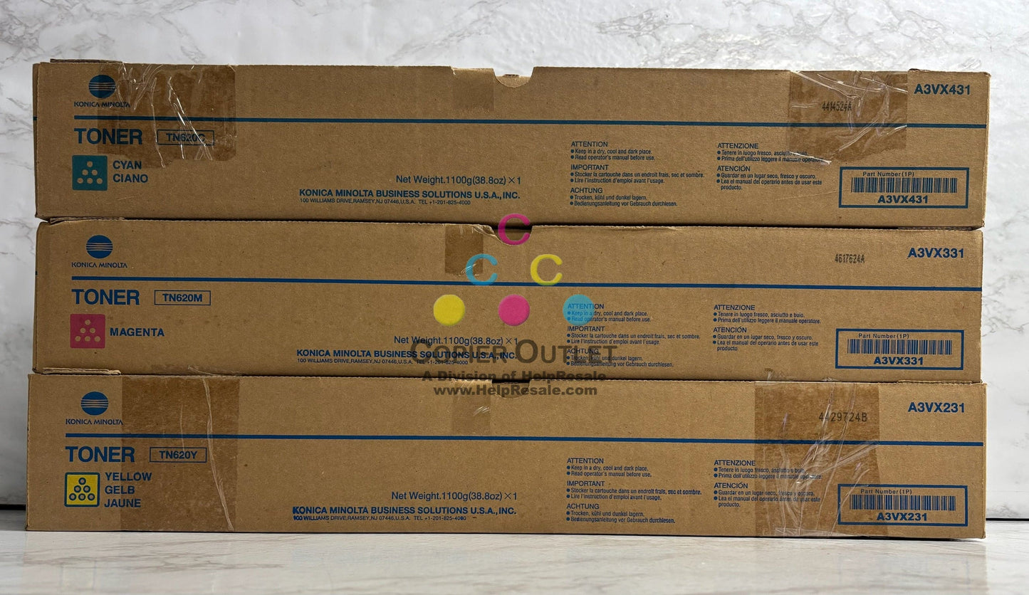 3 Genuine Konica Minolta AccurioPrint C3070L, C4065 CMY Toners TN620 (No Black)