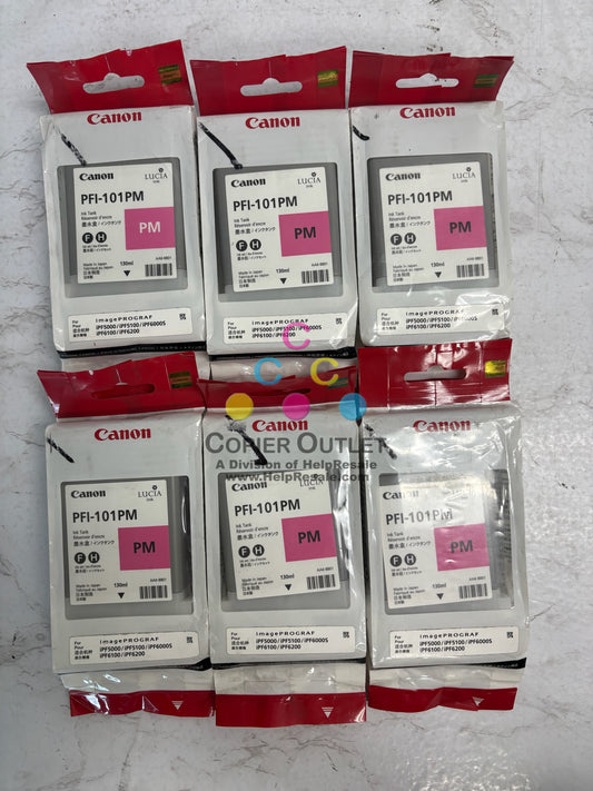 6 New OEM Canon IPF5000 IPF5100 PM Ink Cartridges PFI-101 (0888B00AA) EXP: 2014-2015