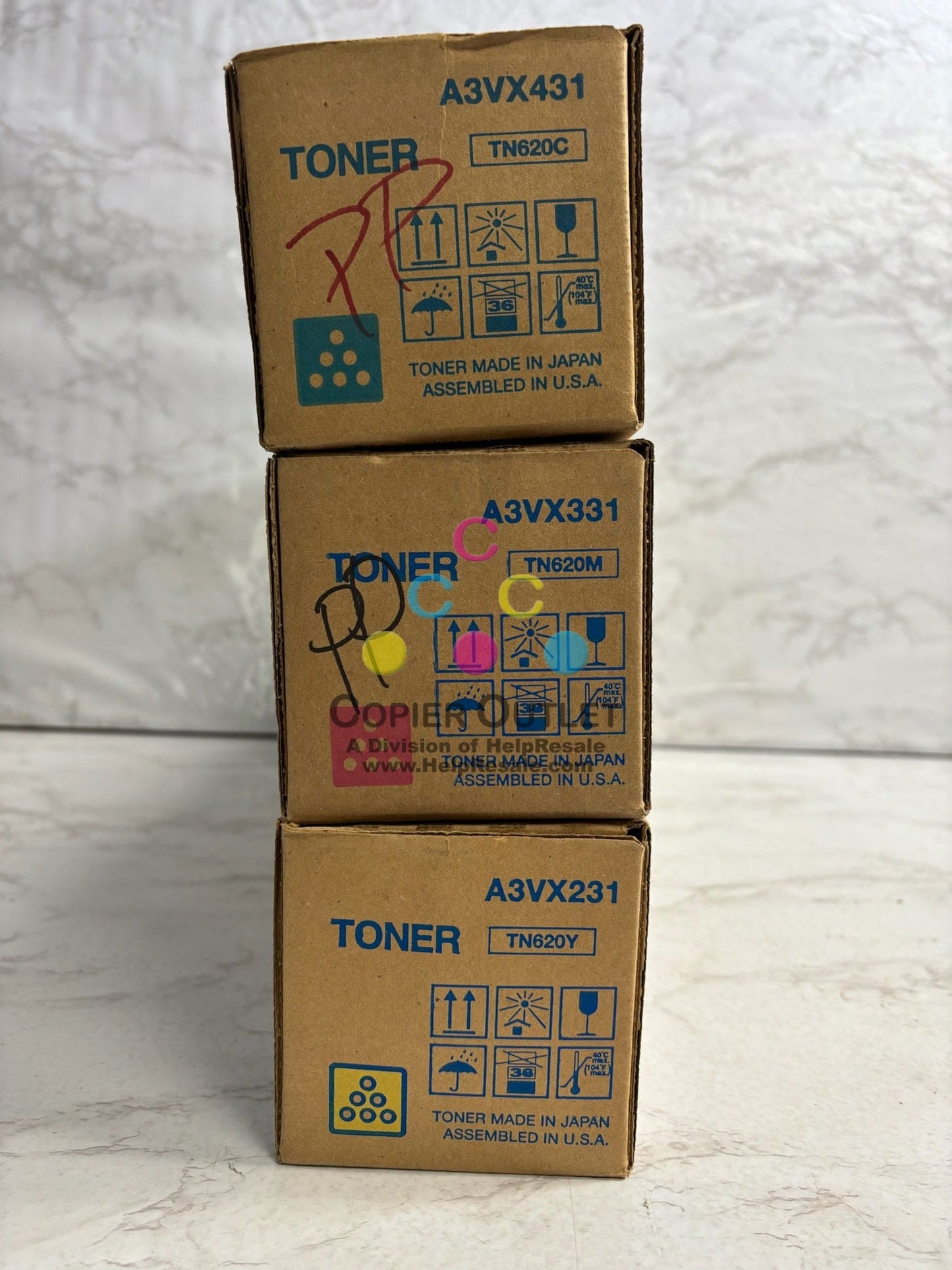 3 Genuine Konica Minolta AccurioPrint C3070L, C4065 CMY Toners TN620 (No Black)