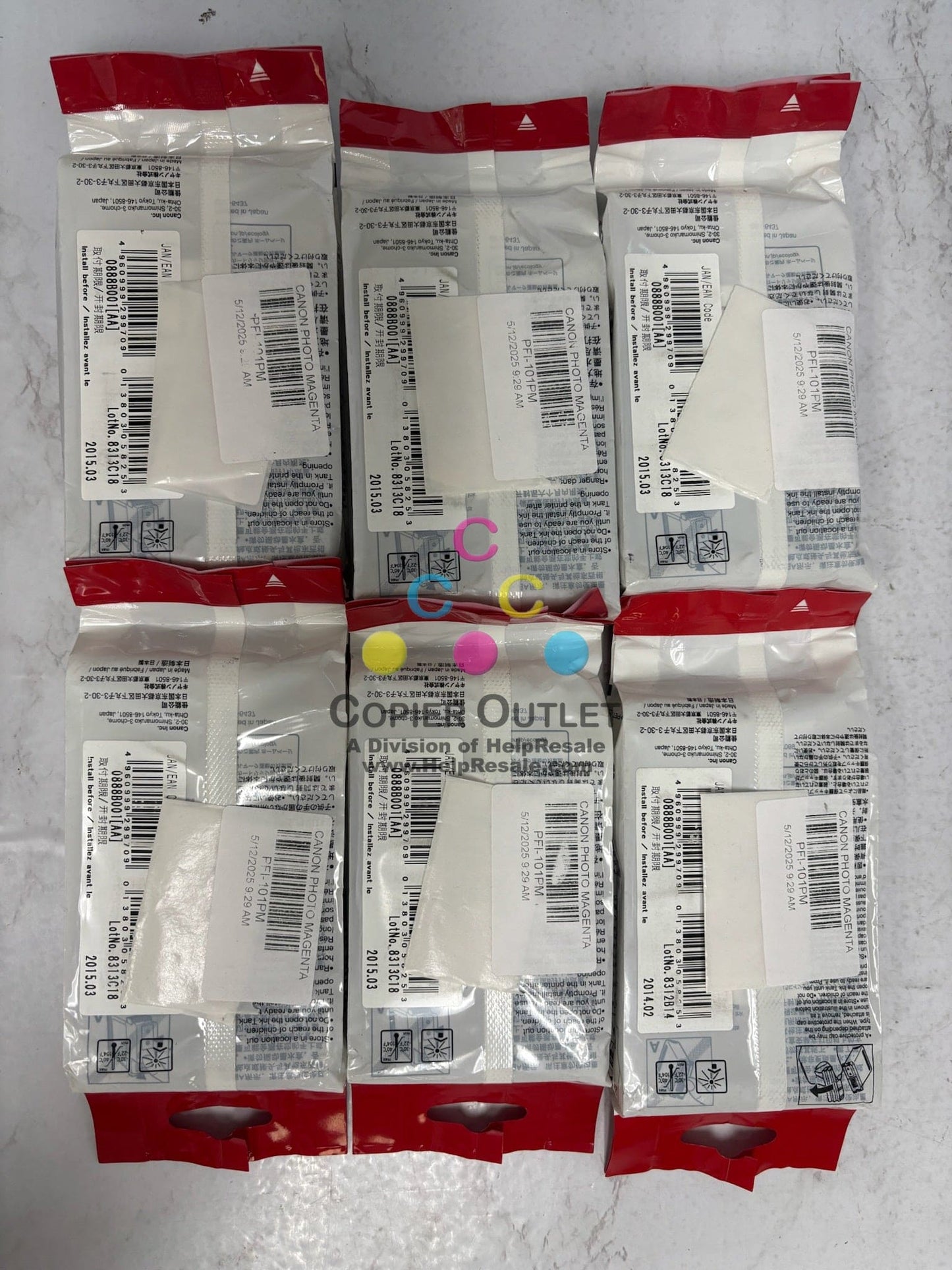 6 New OEM Canon IPF5000 IPF5100 PM Ink Cartridges PFI-101 (0888B00AA) EXP: 2014-2015