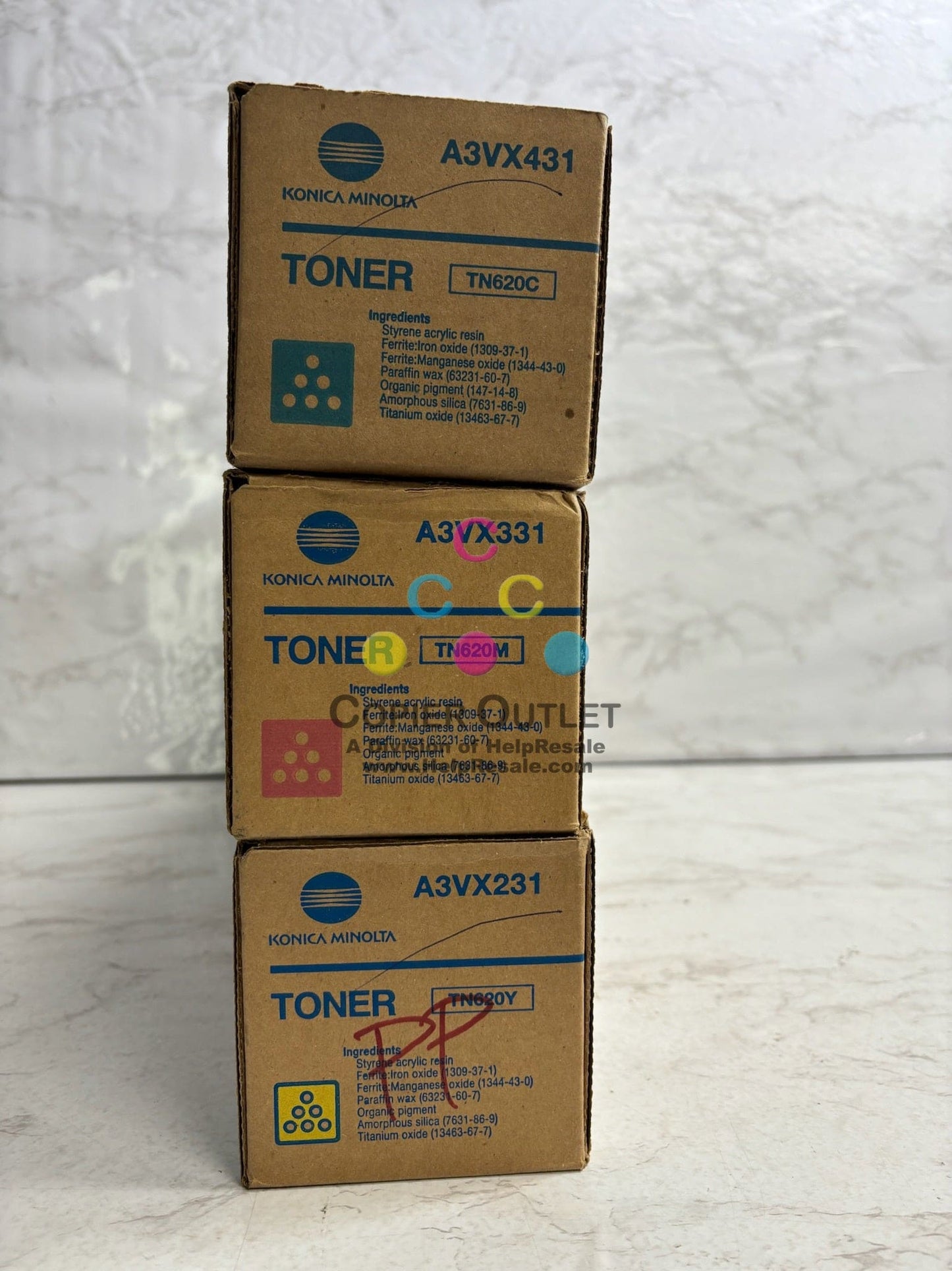 3 Genuine Konica Minolta AccurioPrint C3070L, C4065 CMY Toners TN620 (No Black)