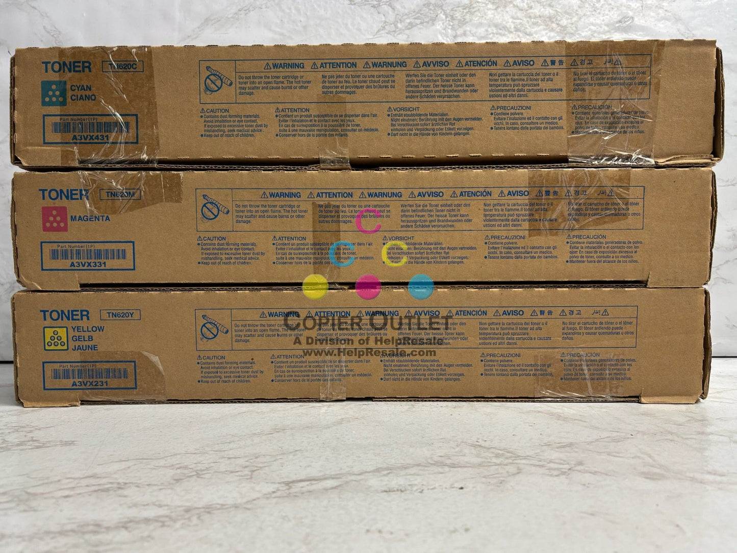 3 Genuine Konica Minolta AccurioPrint C3070L, C4065 CMY Toners TN620 (No Black)