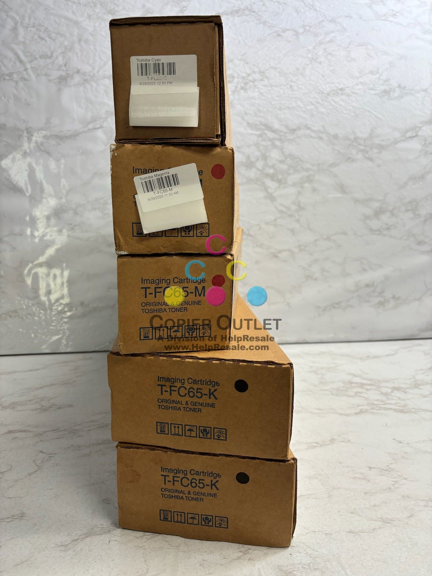 5 New Genuine Toshiba e-Studio 5540C, 6540C, CMMKK Toners T-FC65 (No Yellow)