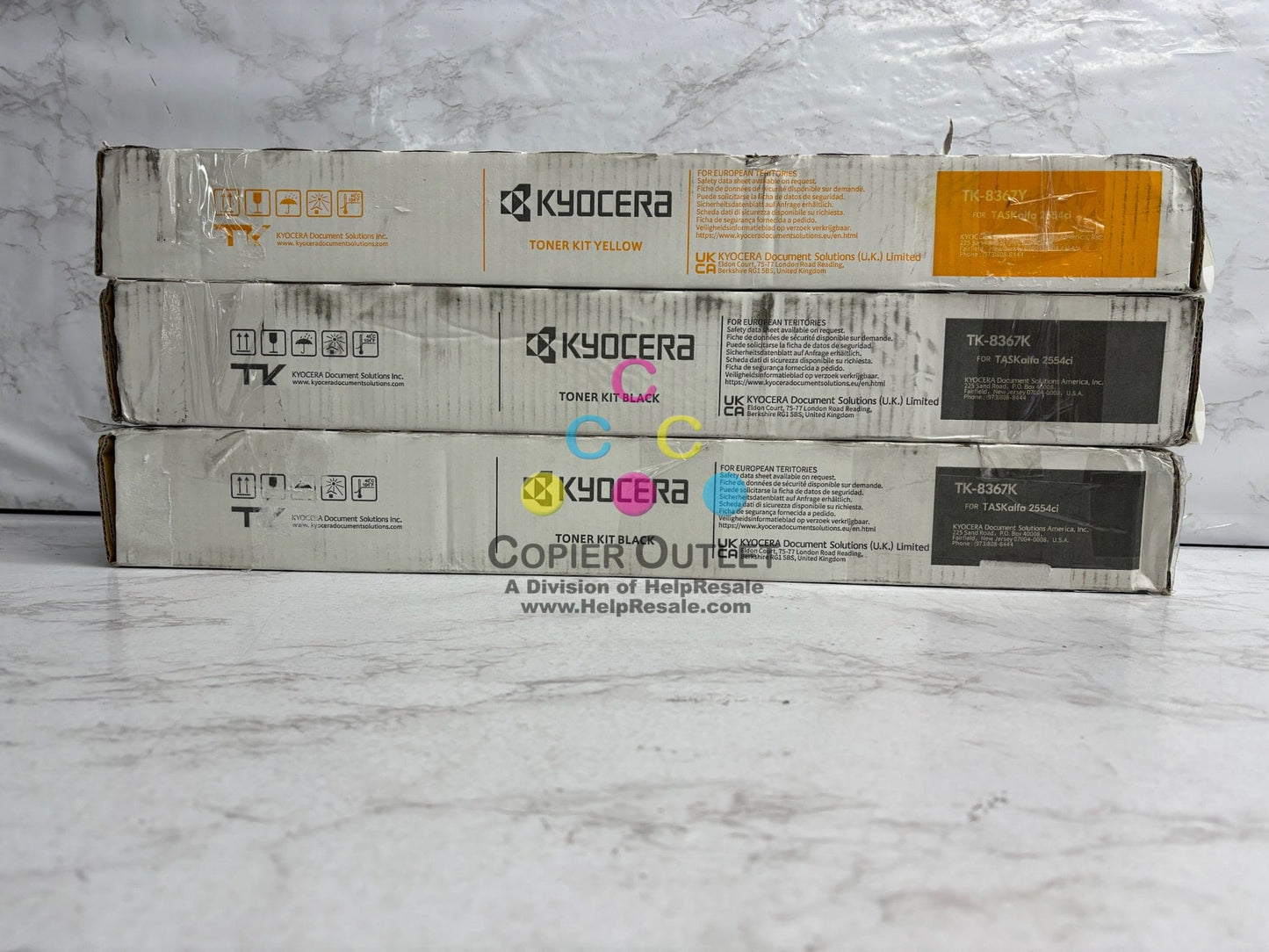 3 OEM Kyocera TASKalfa 2554ci,CS2554ci Yellow & Black Toners TK-8367Y, TK-8367K
