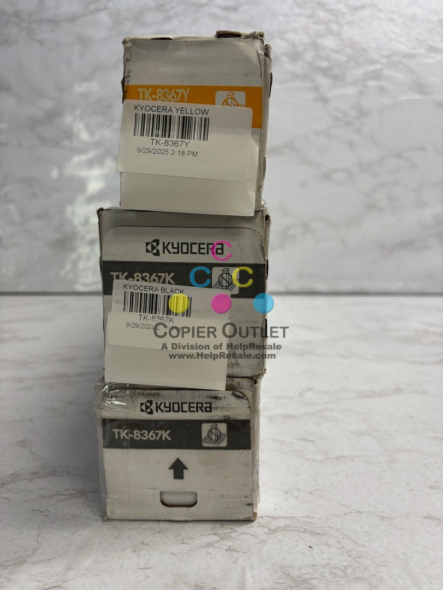 3 OEM Kyocera TASKalfa 2554ci,CS2554ci Yellow & Black Toners TK-8367Y, TK-8367K